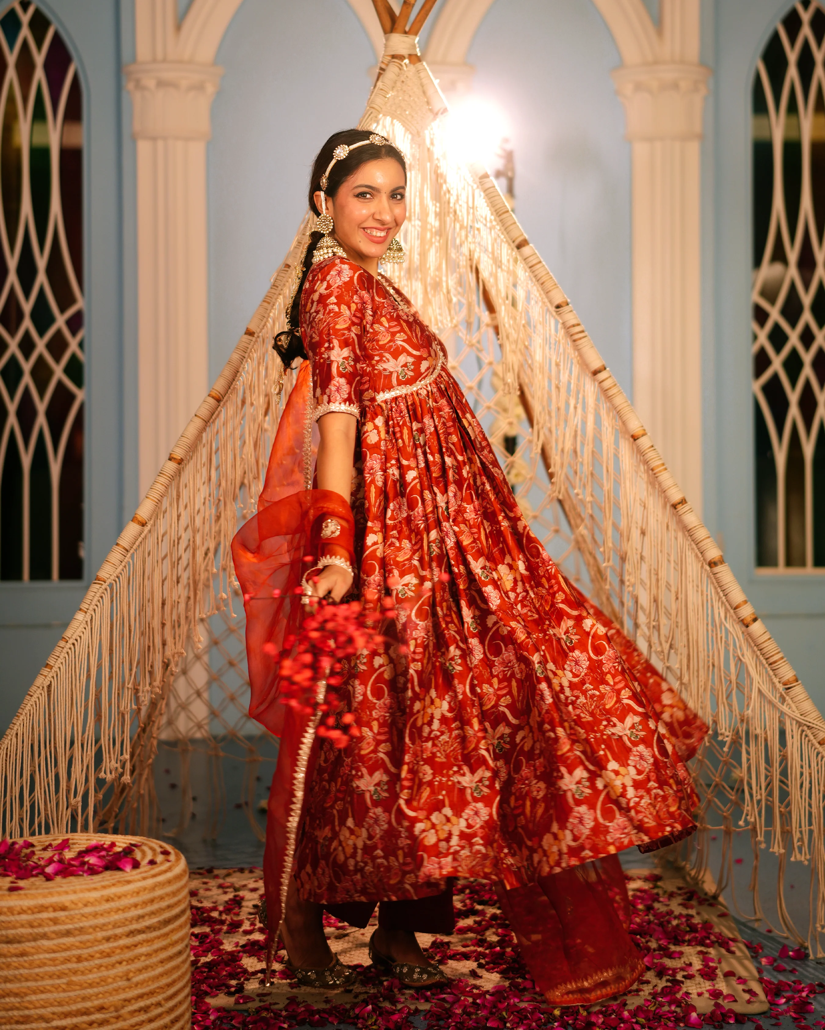 Aanchal Orange Printed Chanderi Suit Set - Image 2