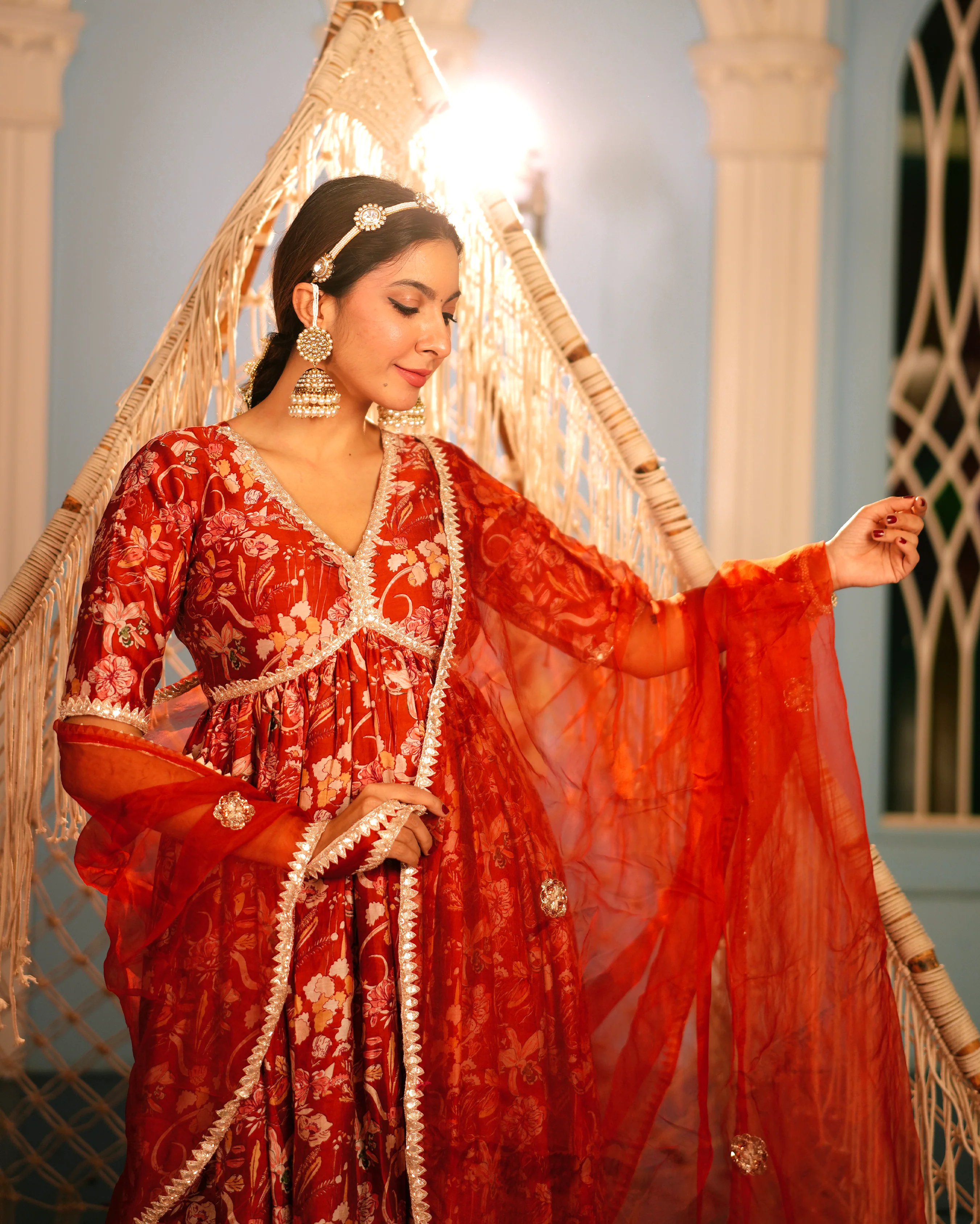 Aanchal Orange Printed Chanderi Suit Set - Image 3