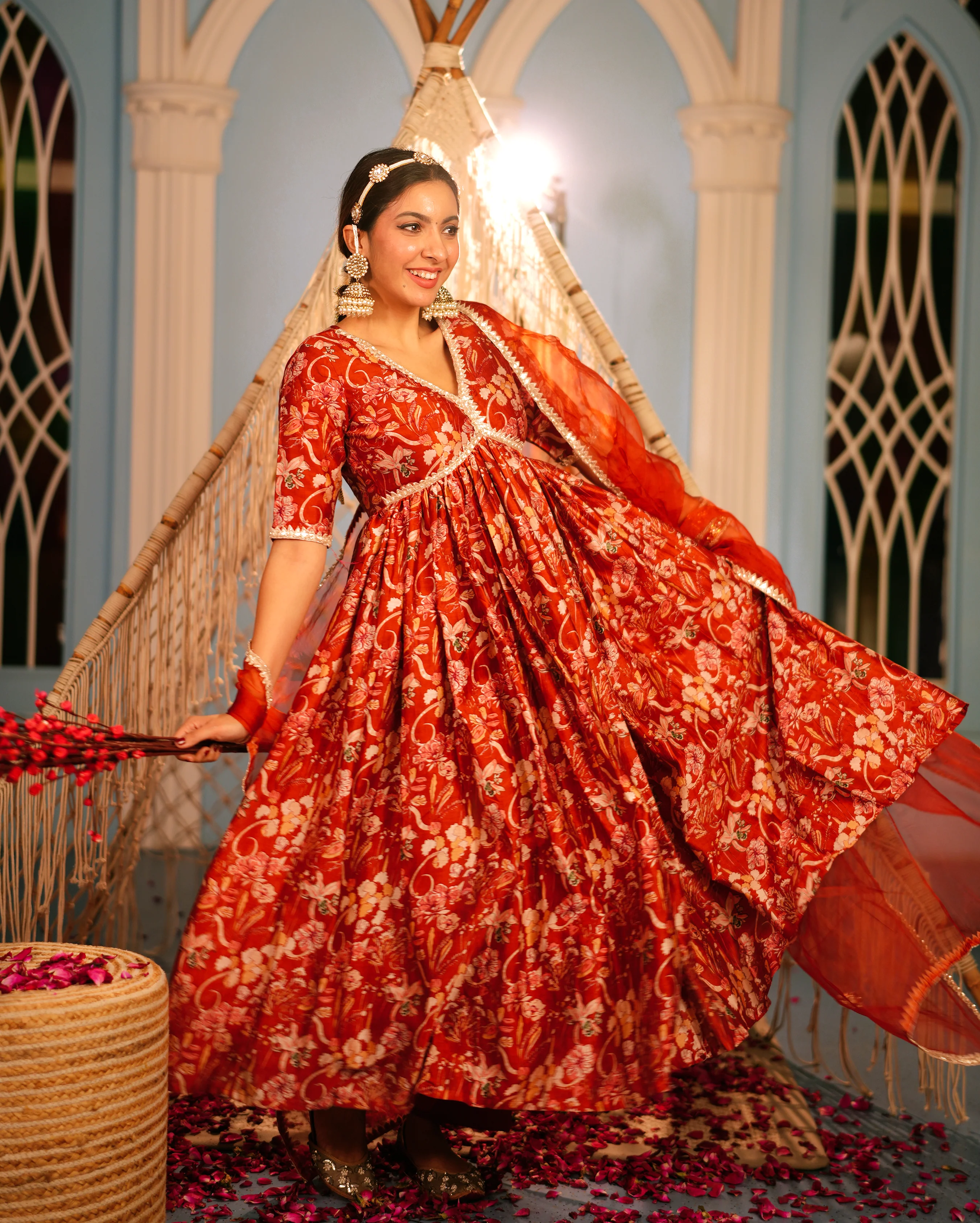 Aanchal Orange Printed Chanderi Suit Set - Image 5