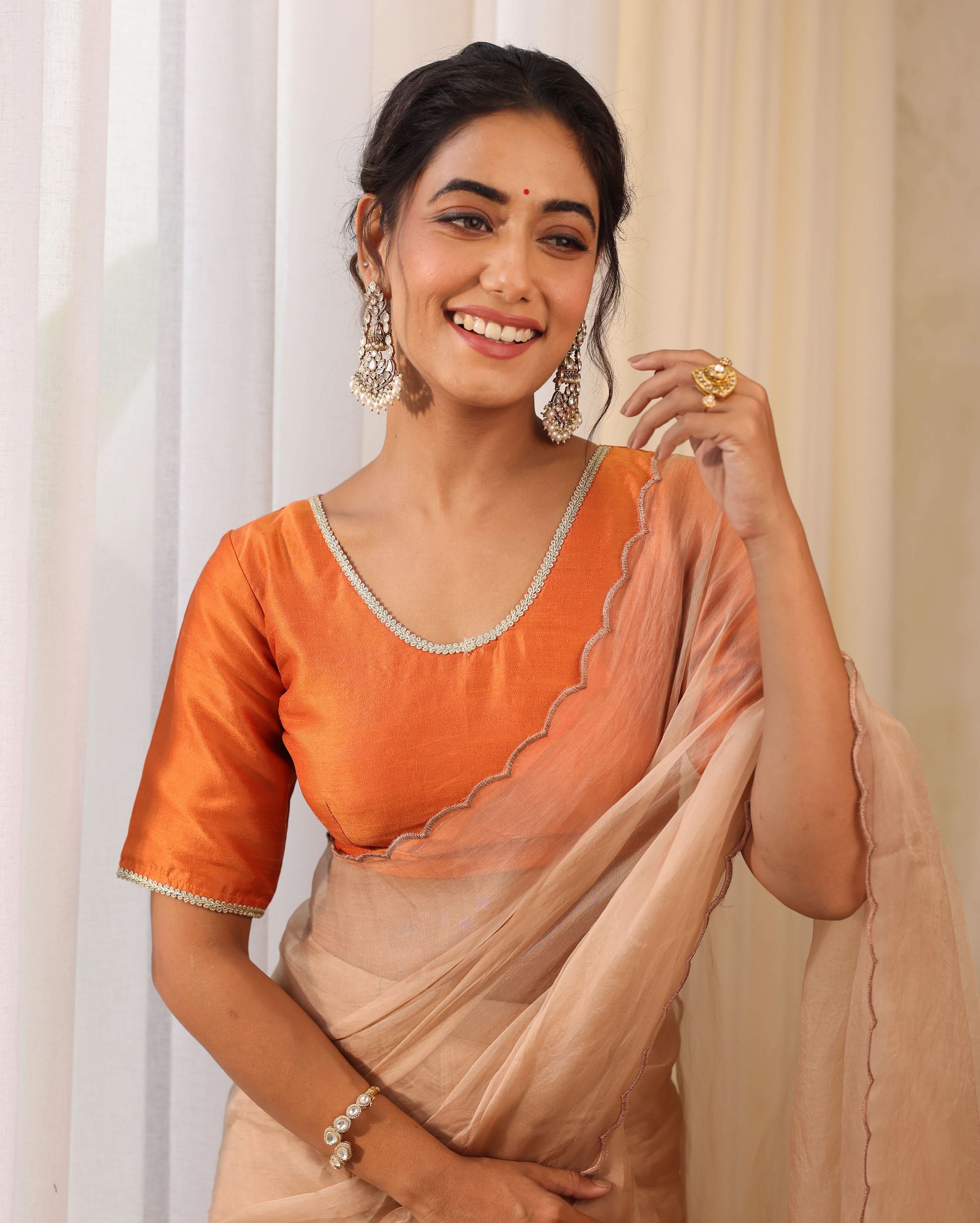 Aanya Orange Silk Blouse - Image 2