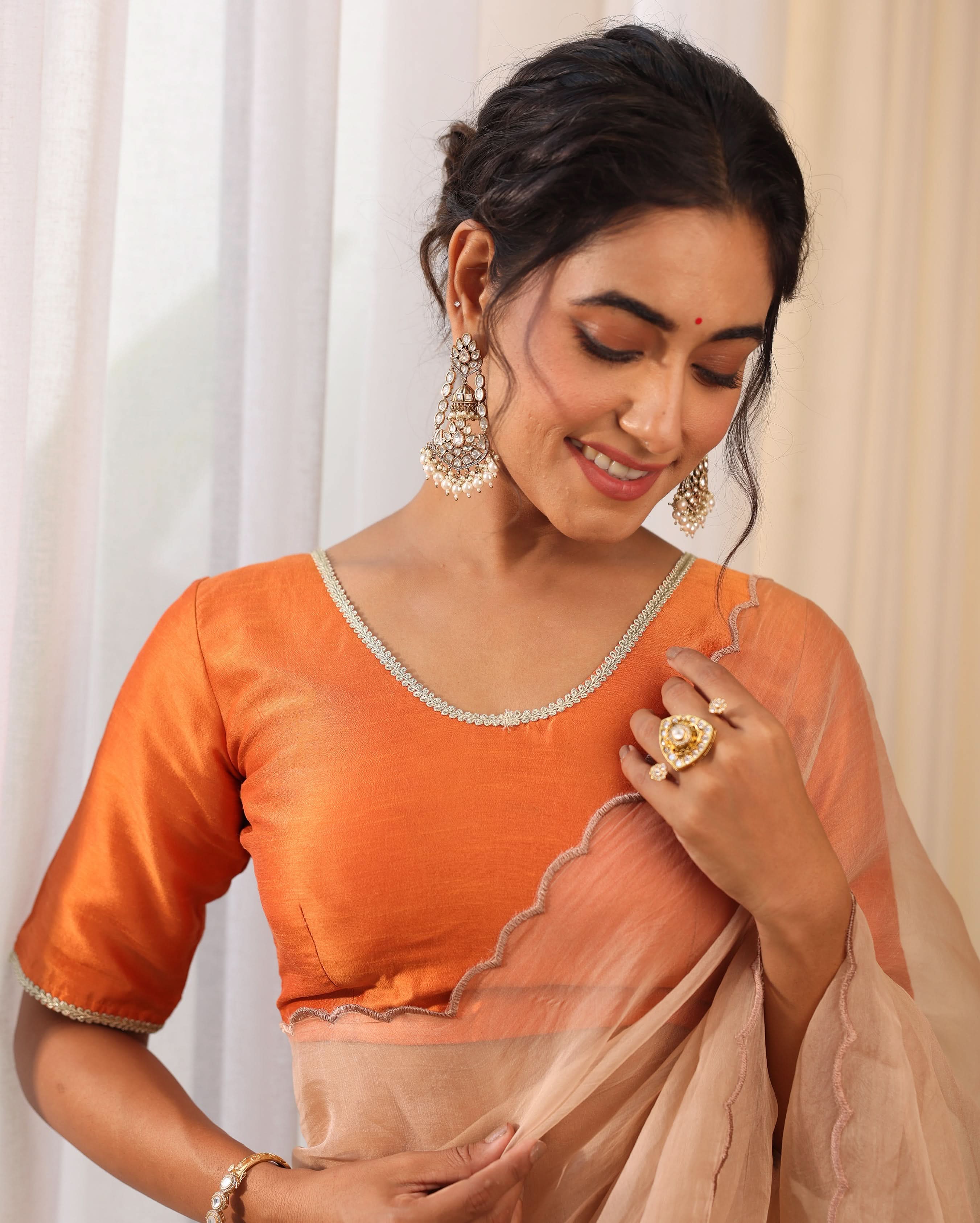 Aanya Orange Silk Blouse - Image 4