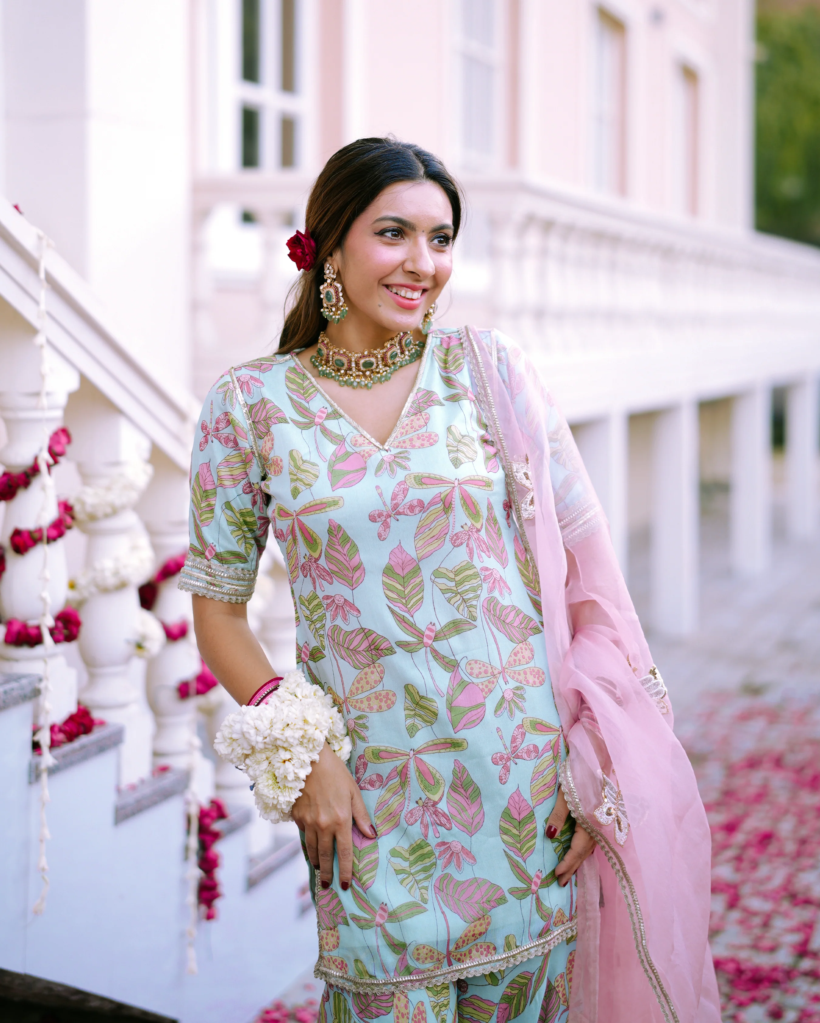 Aarav Sky Blue Printed Georgette Sharara Set - Image 4