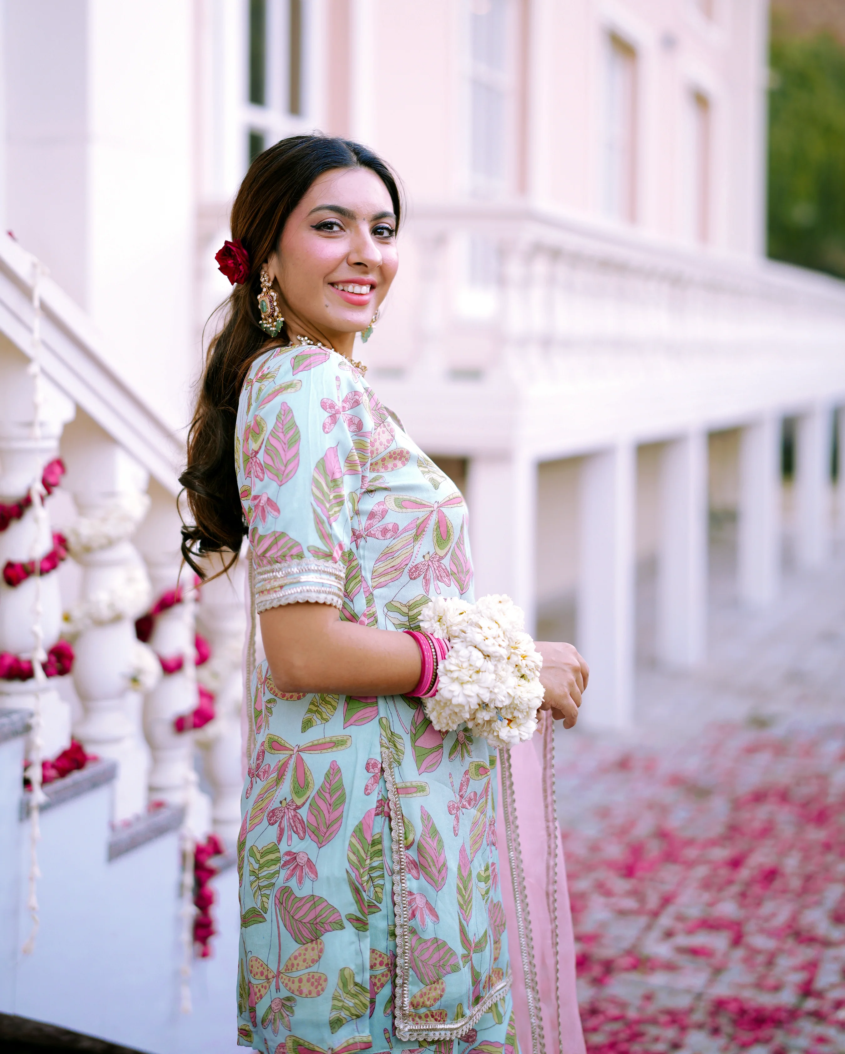 Aarav Sky Blue Printed Georgette Sharara Set - Image 5