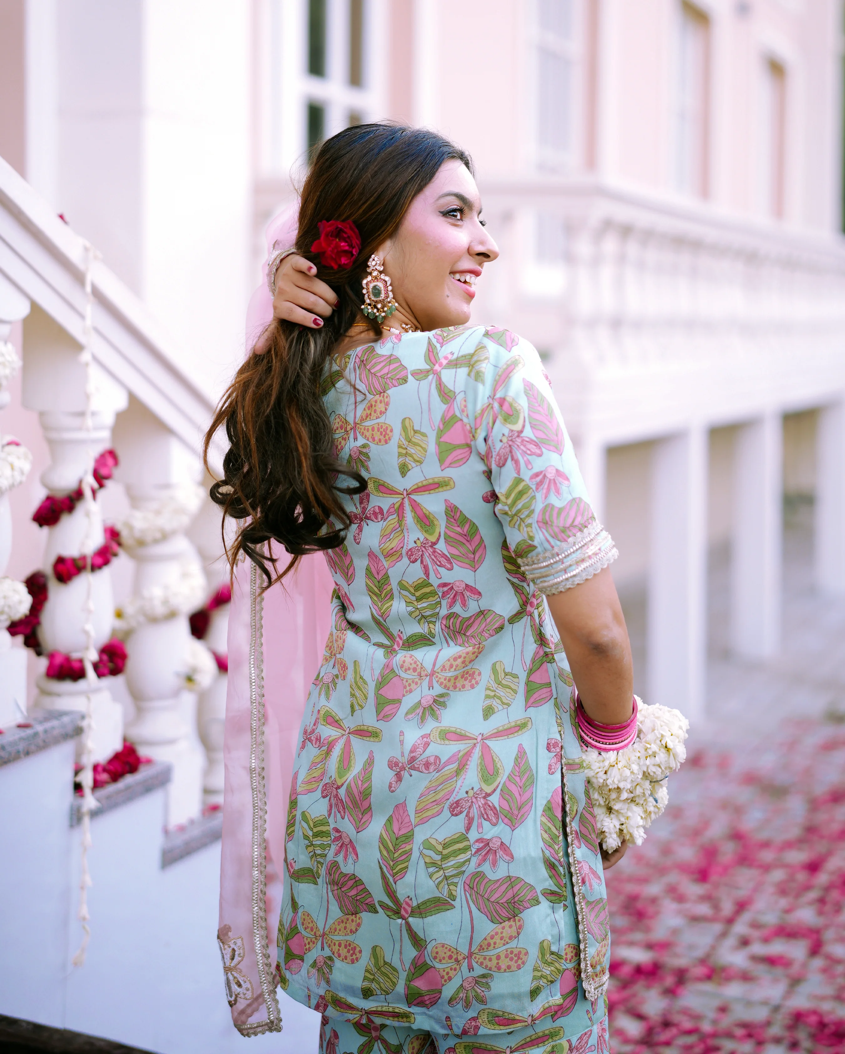 Aarav Sky Blue Printed Georgette Sharara Set - Image 6