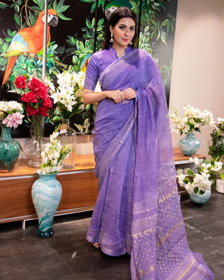 Adiva Handblock Chanderi Silk Saree - Image 3