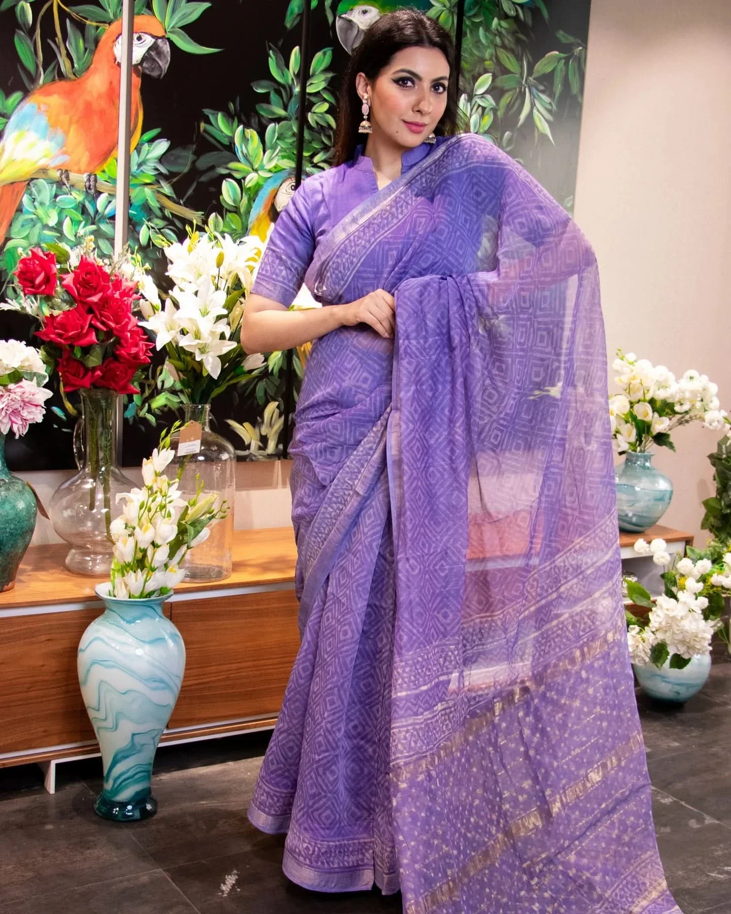 Adiva Handblock Chanderi Silk Saree - Image 4
