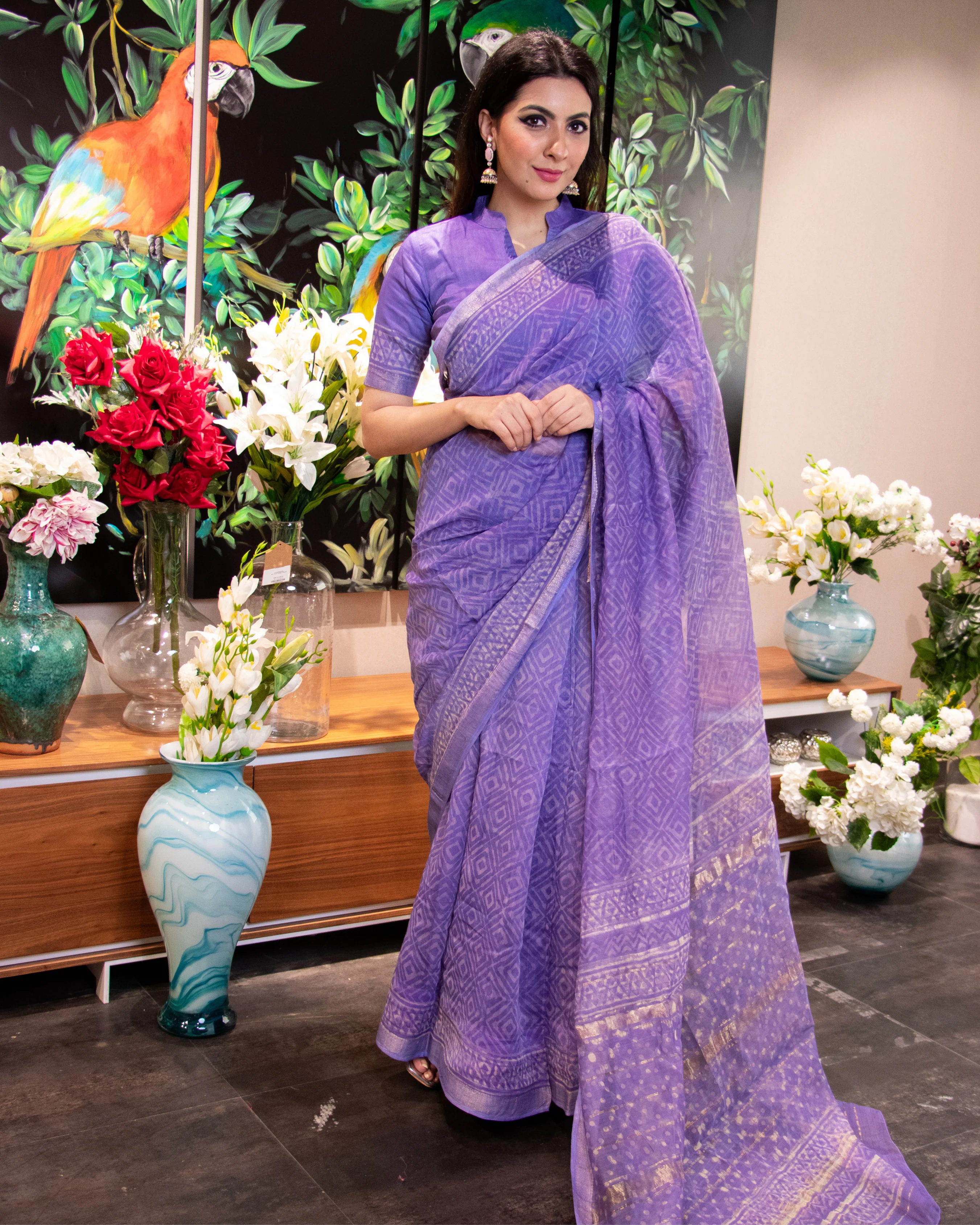 Adiva Handblock Chanderi Silk Saree - Image 5