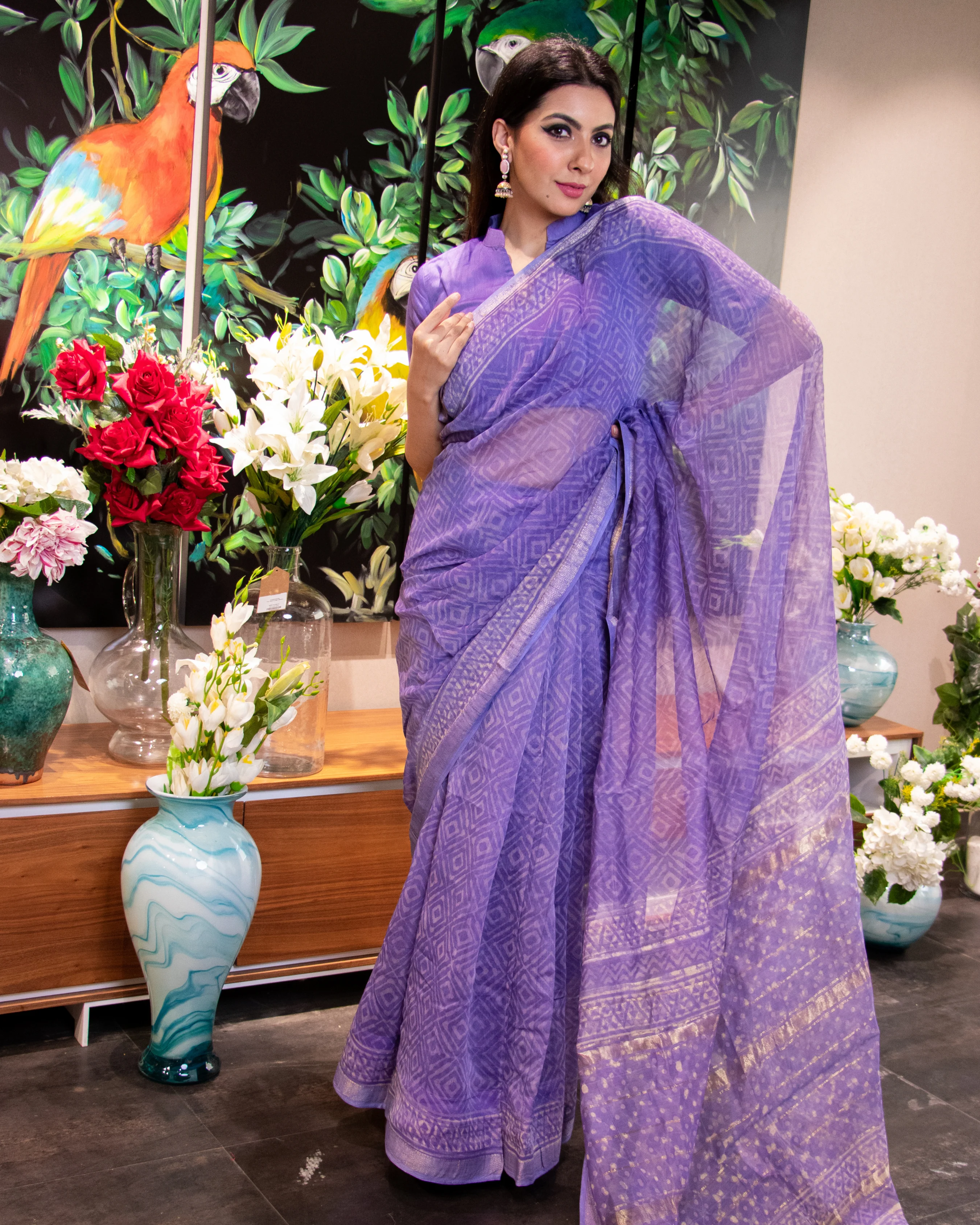 Adiva Handblock Chanderi Silk Saree - Image 6
