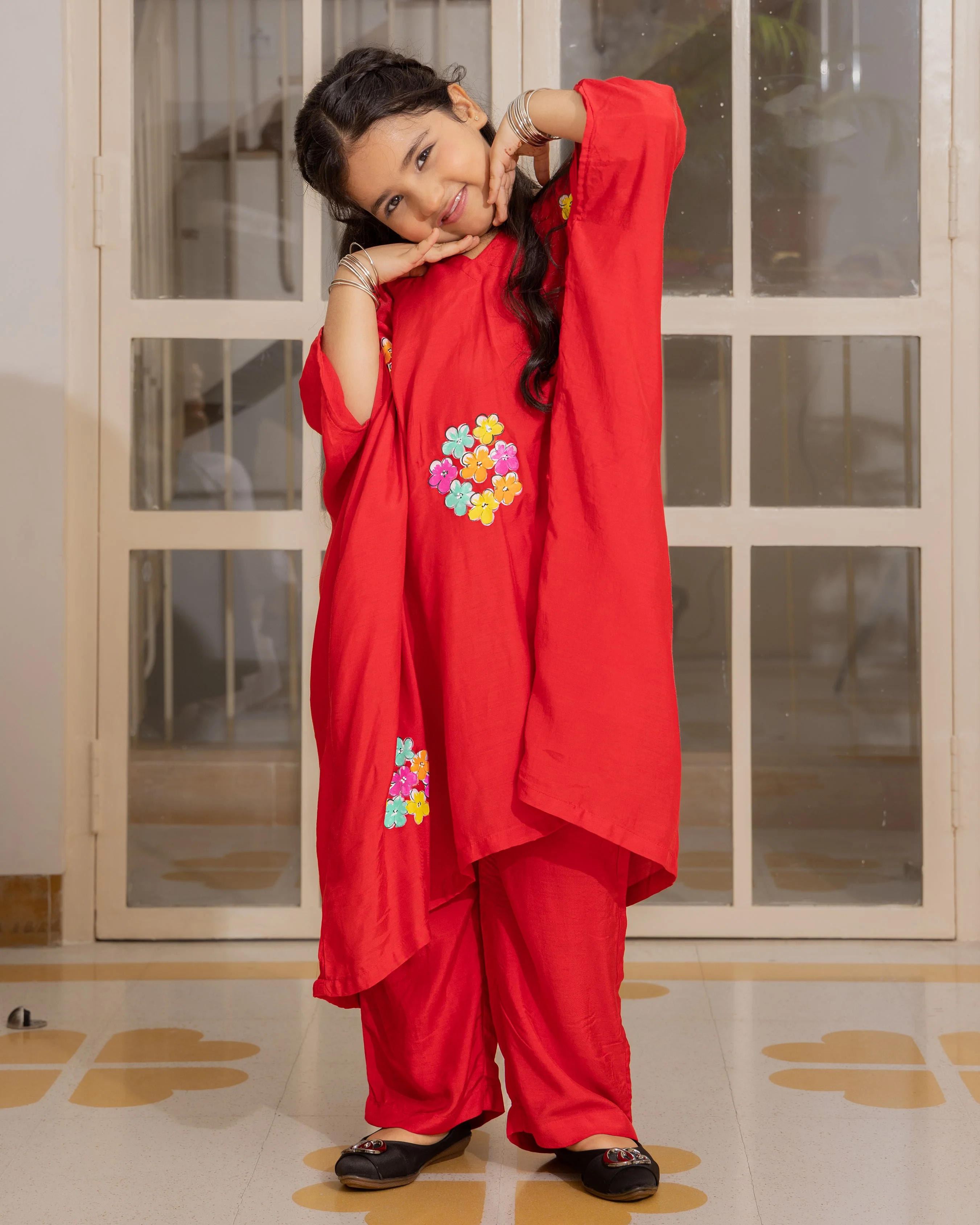 Adora Red Handpainted Muslin Coord Set - Image 2