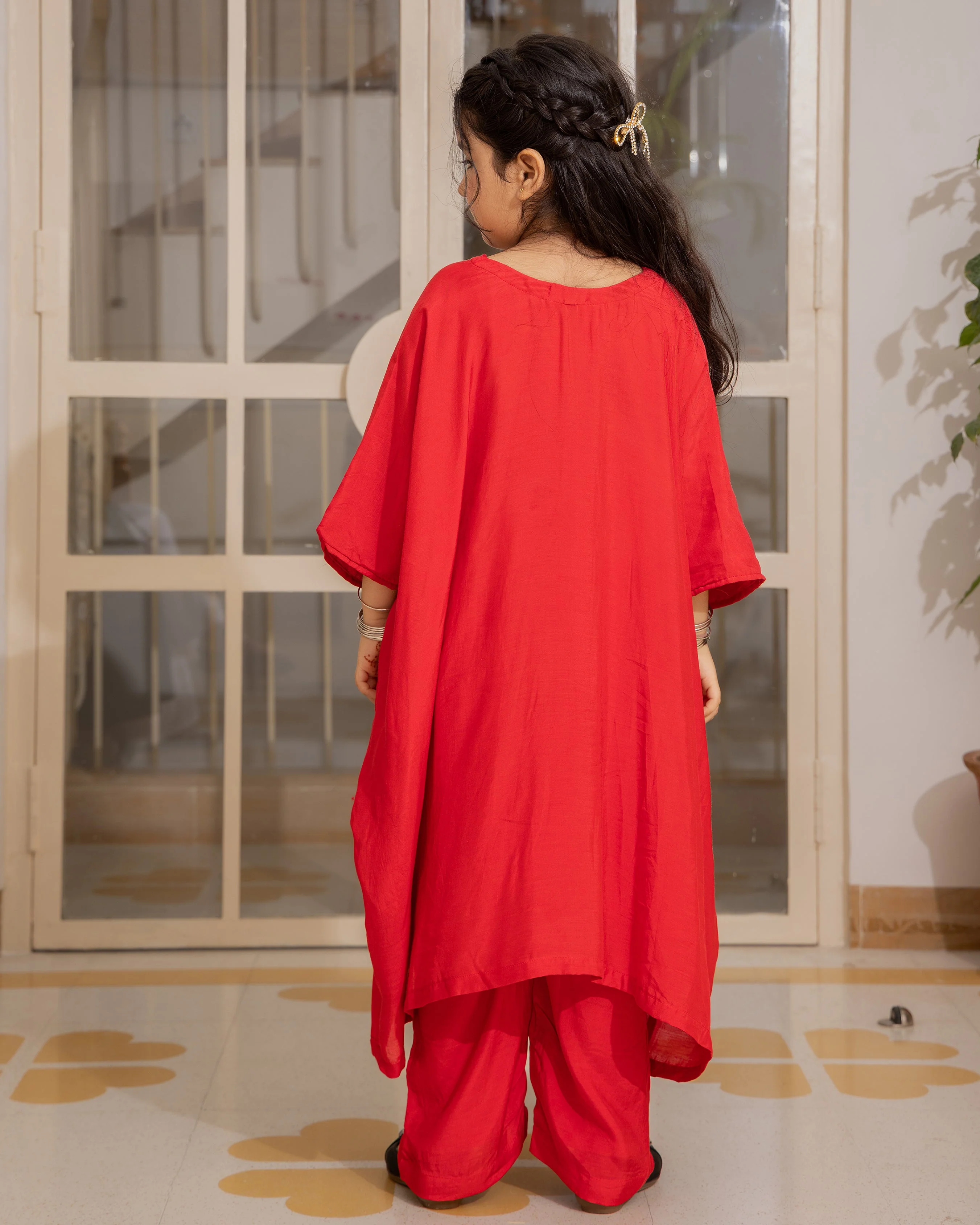 Adora Red Handpainted Muslin Coord Set - Image 6