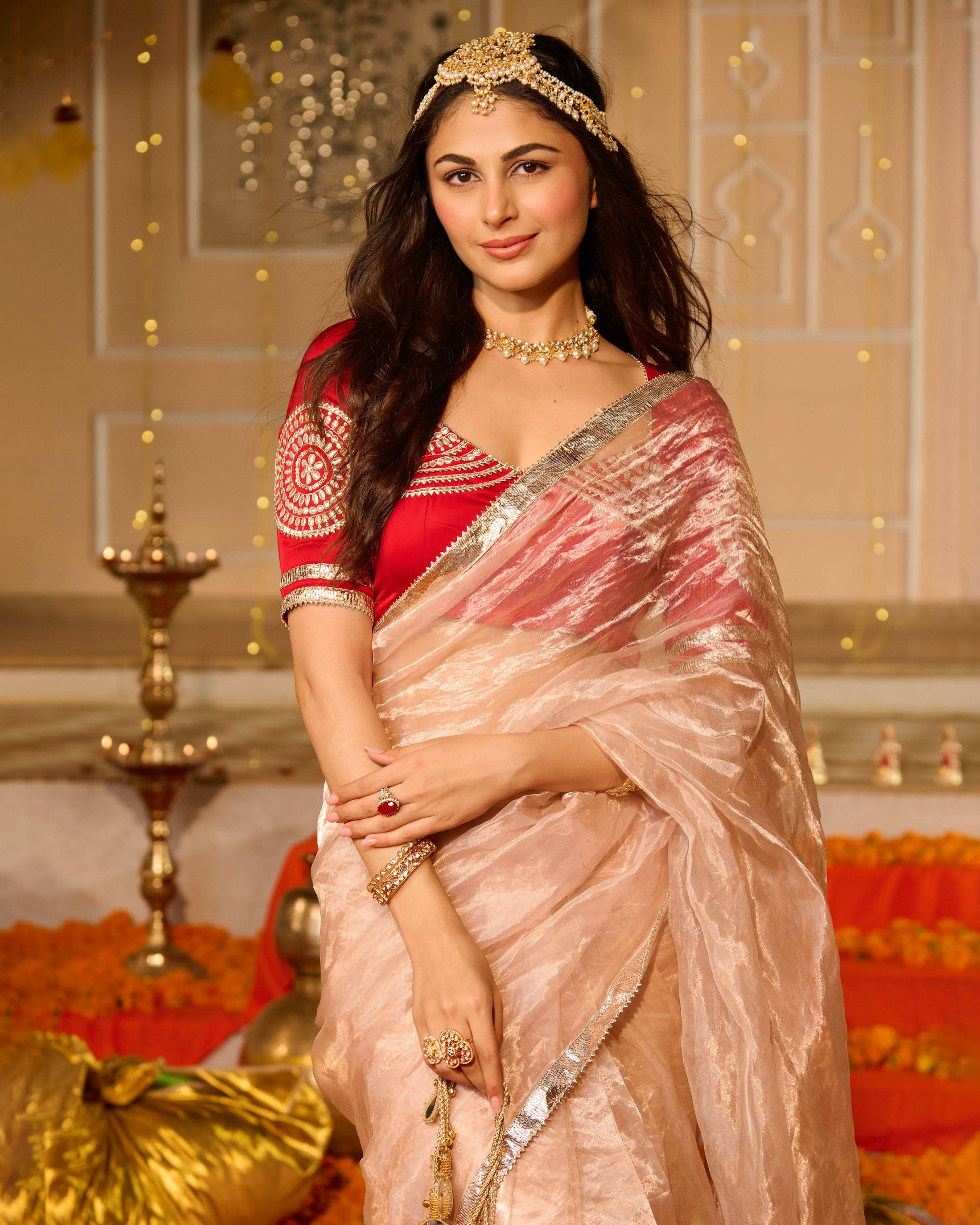 Aloka Red Solid Tissue Saree - Image 5