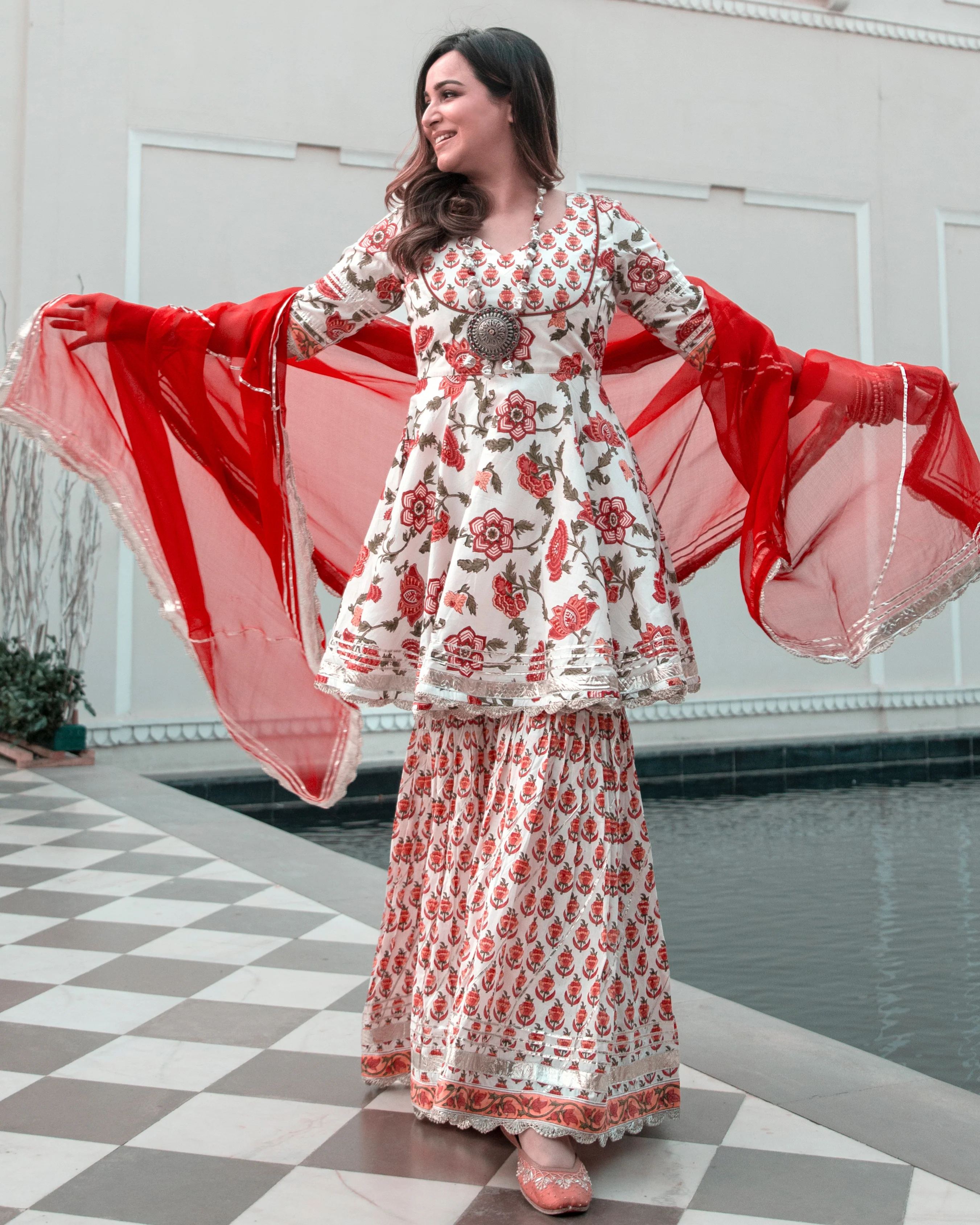 American Red Handblock Sharara Set - Image 6