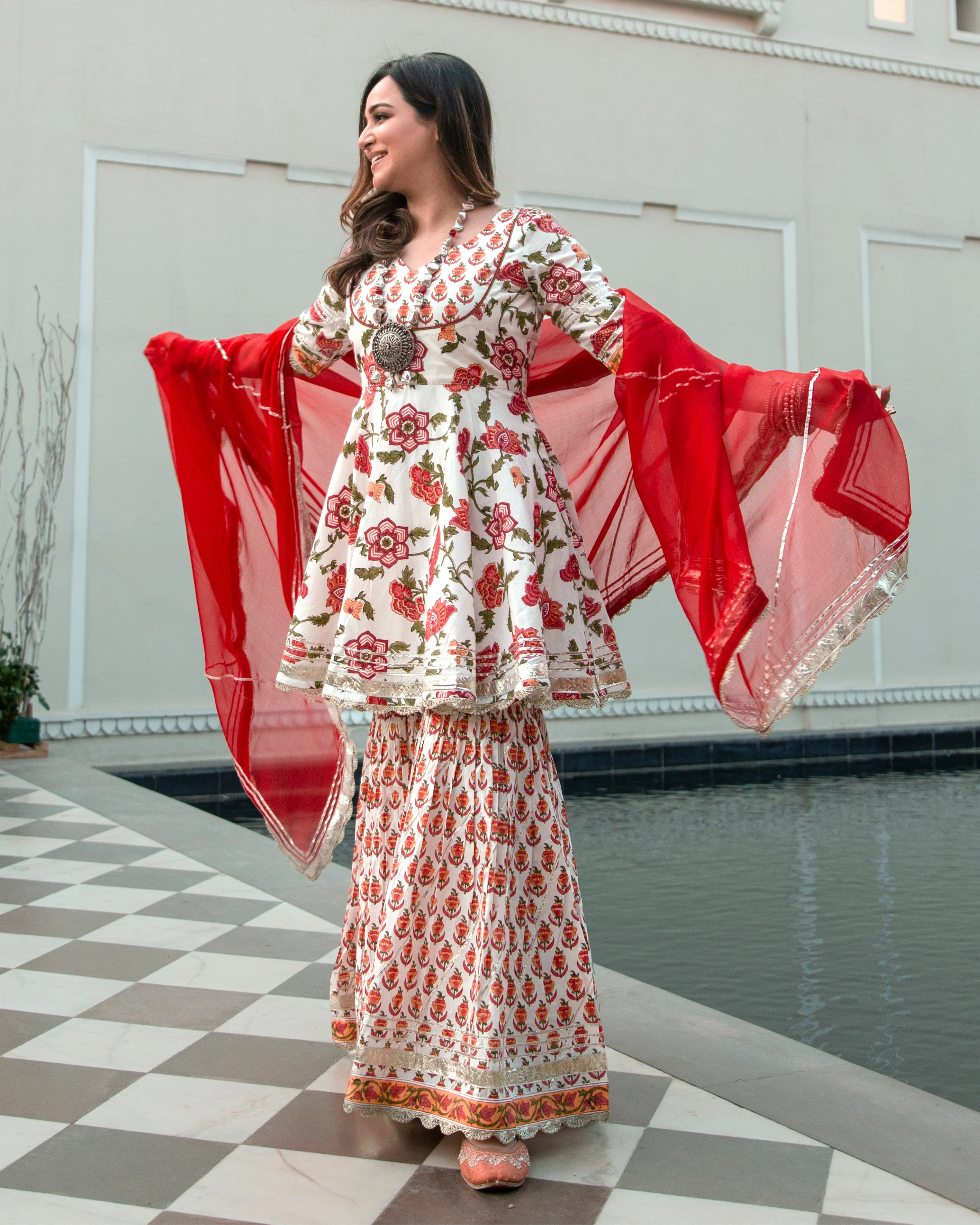 American Red Handblock Sharara Set - Image 7