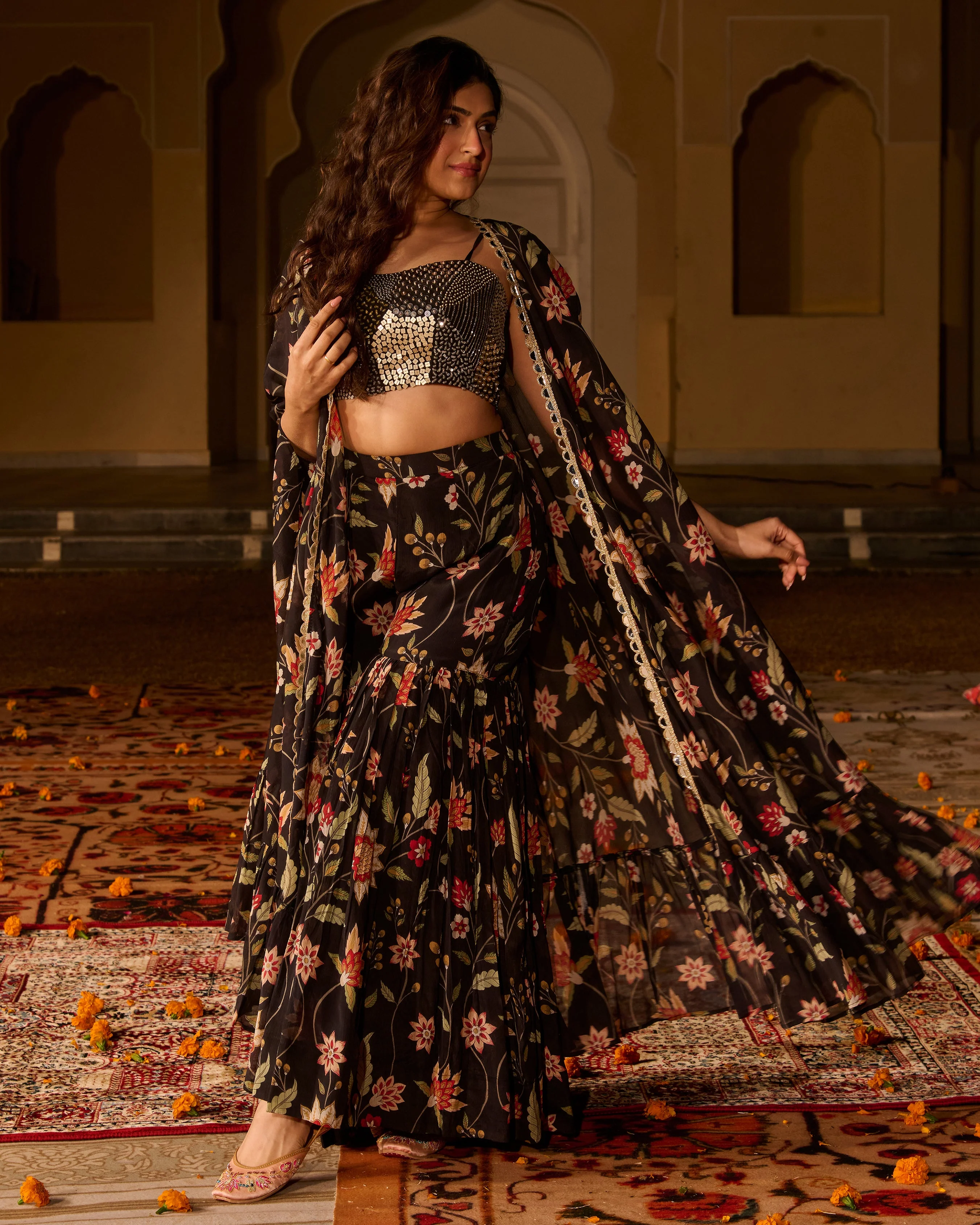 Ananya Black Printed Georgette Coord Set - Image 3