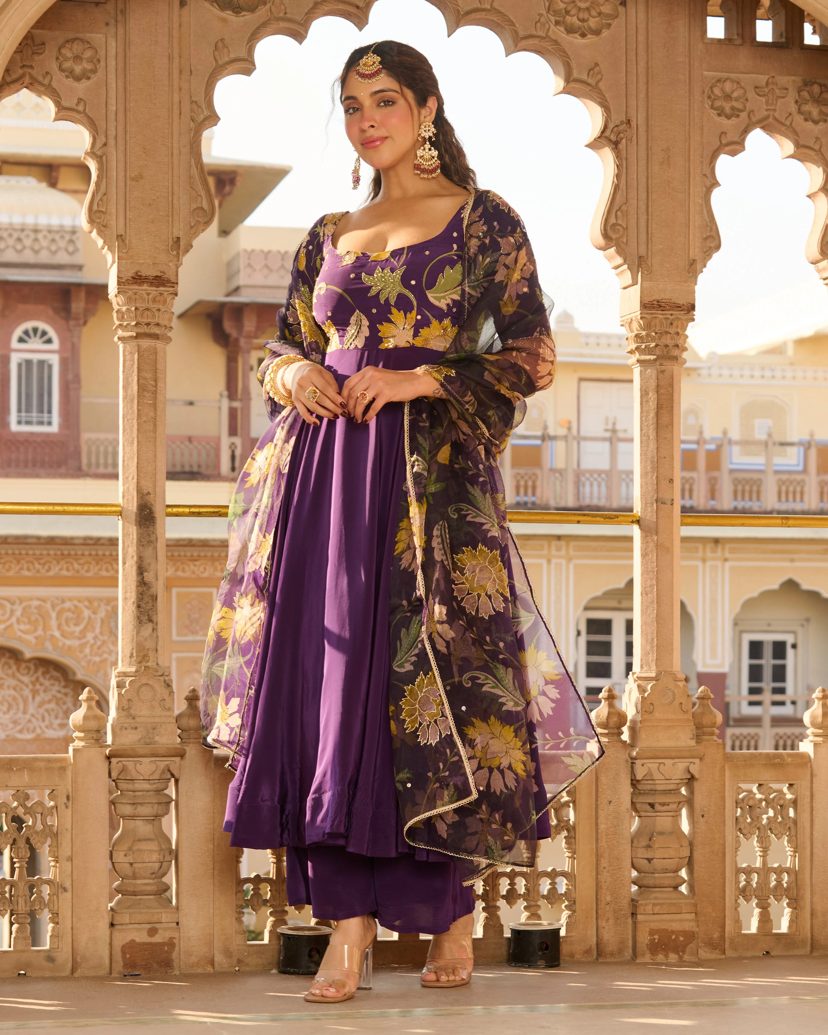 Anjula Purple Printed Crepe Suit Set - Image 2