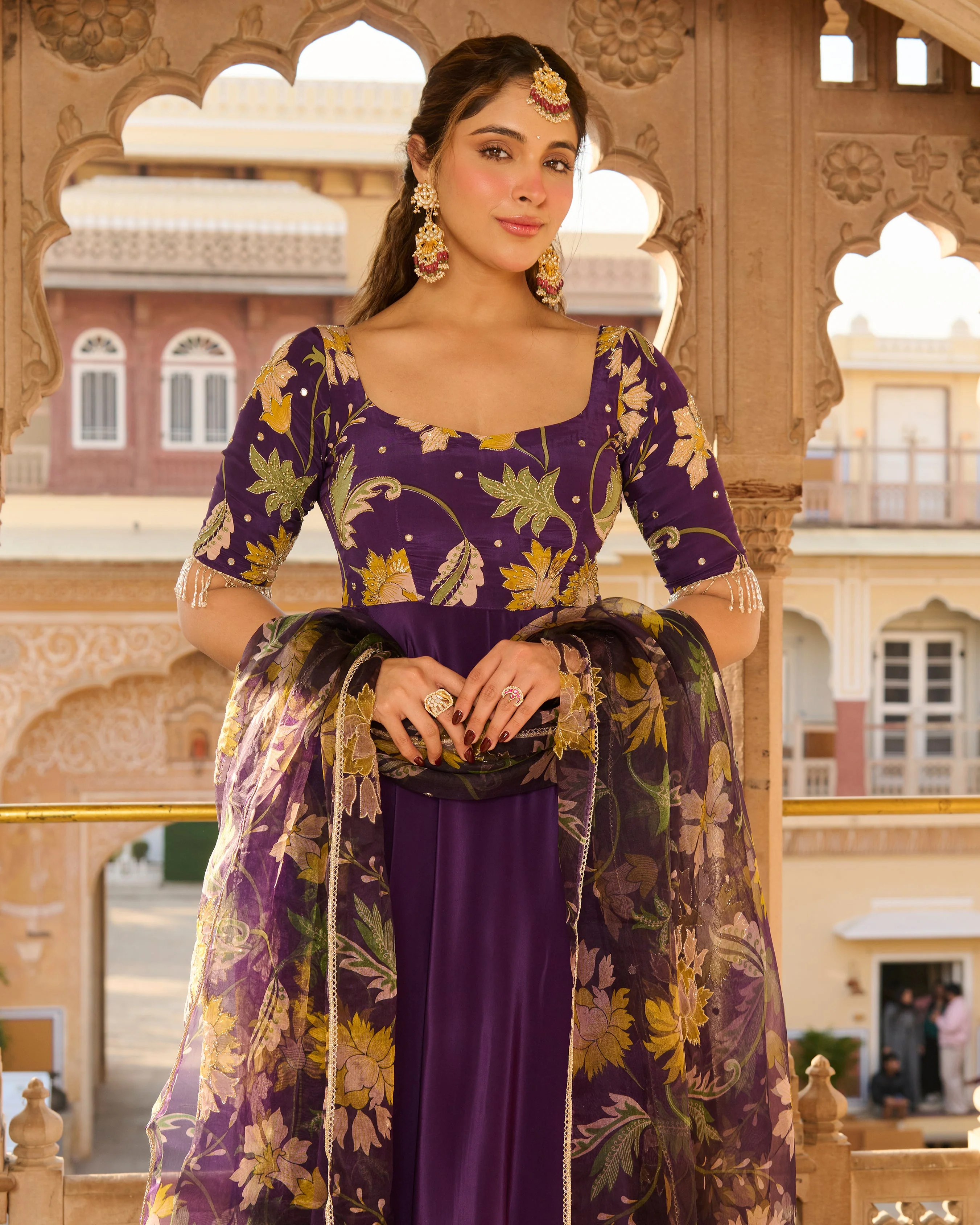 Anjula Purple Printed Crepe Suit Set - Image 5