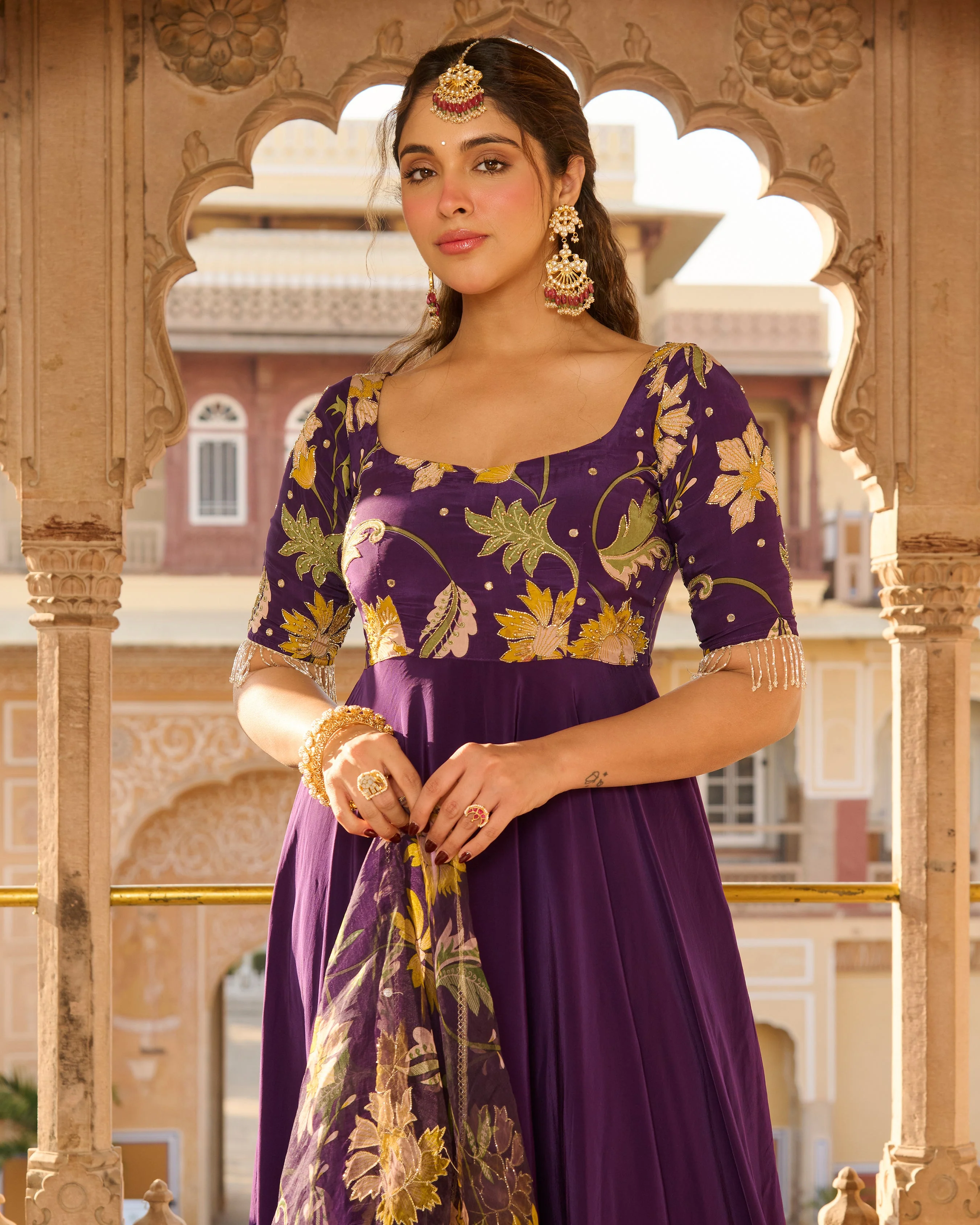 Anjula Purple Printed Crepe Suit Set - Image 7