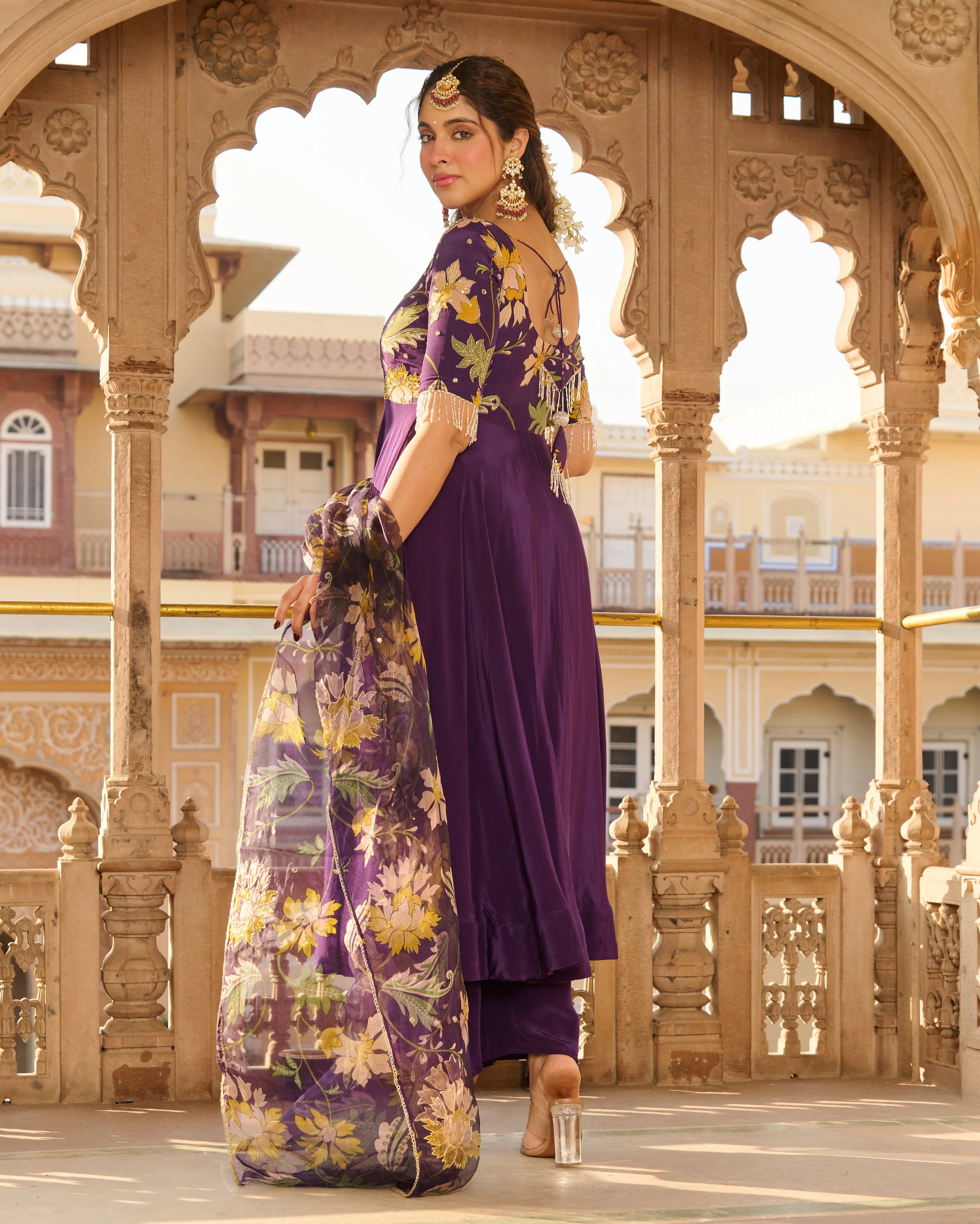 Anjula Purple Printed Crepe Suit Set - Image 8