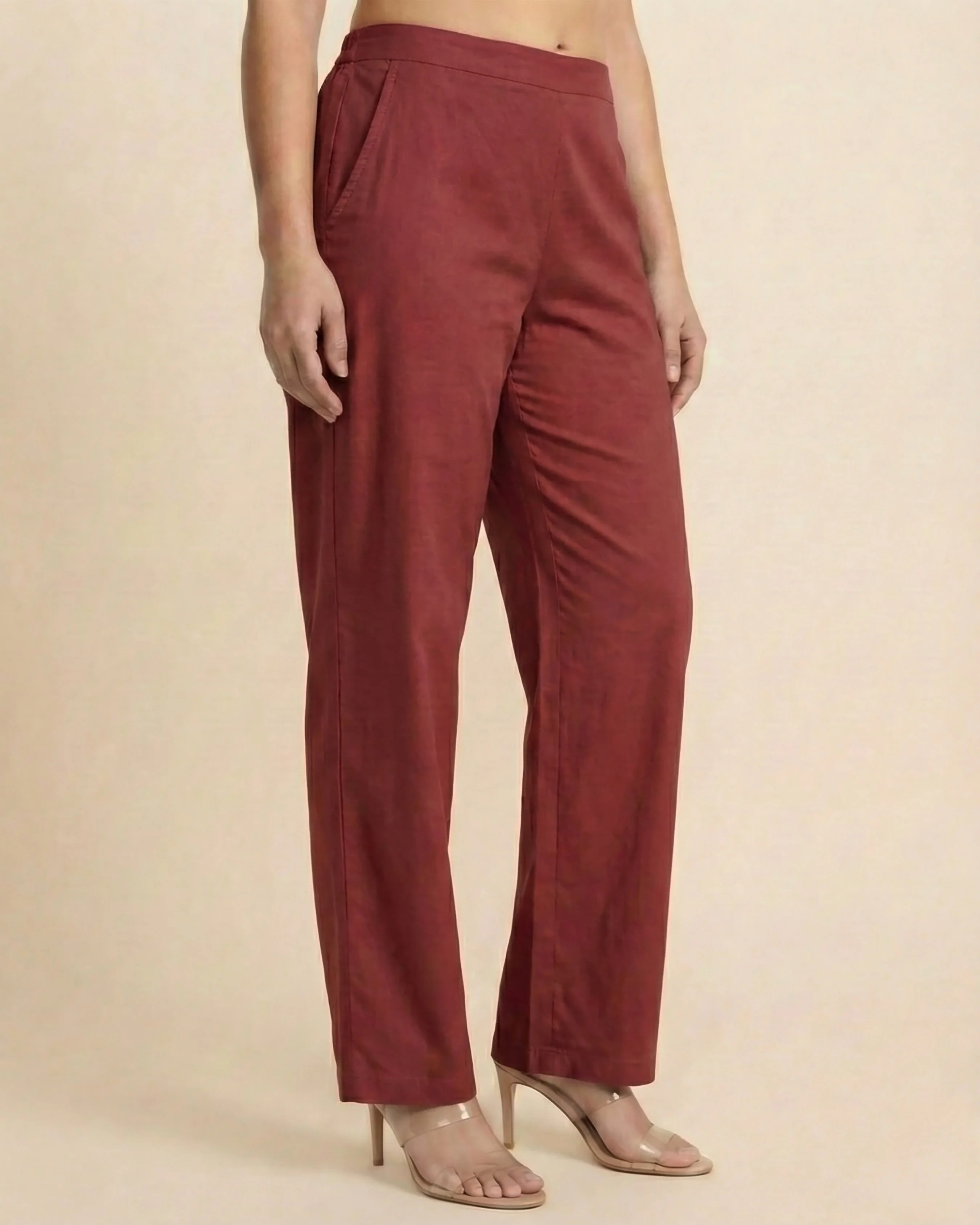 Anna Maroon Cotton Straight Pants