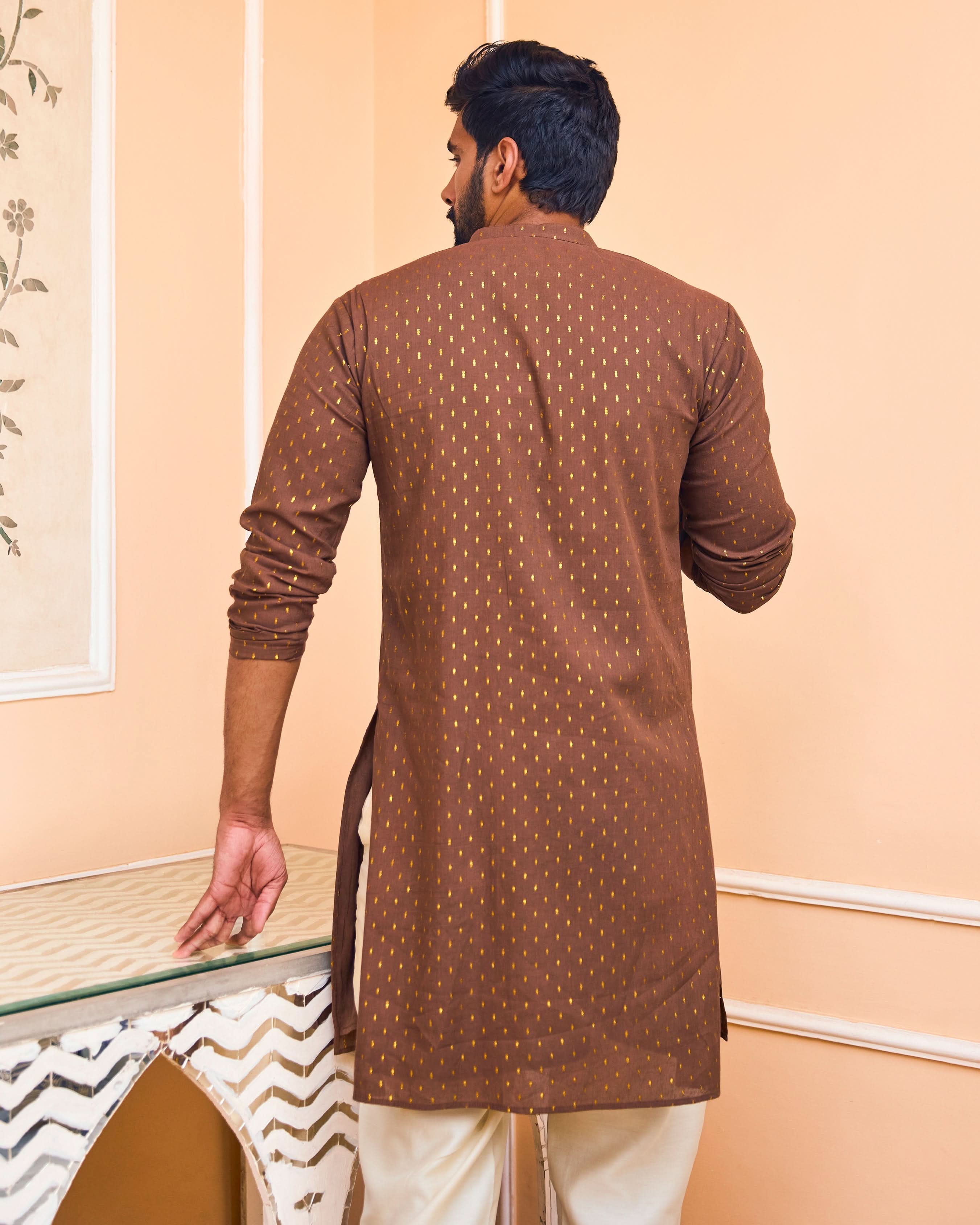 Anshumaan Brown Knitted Lurex Kurta - Image 5