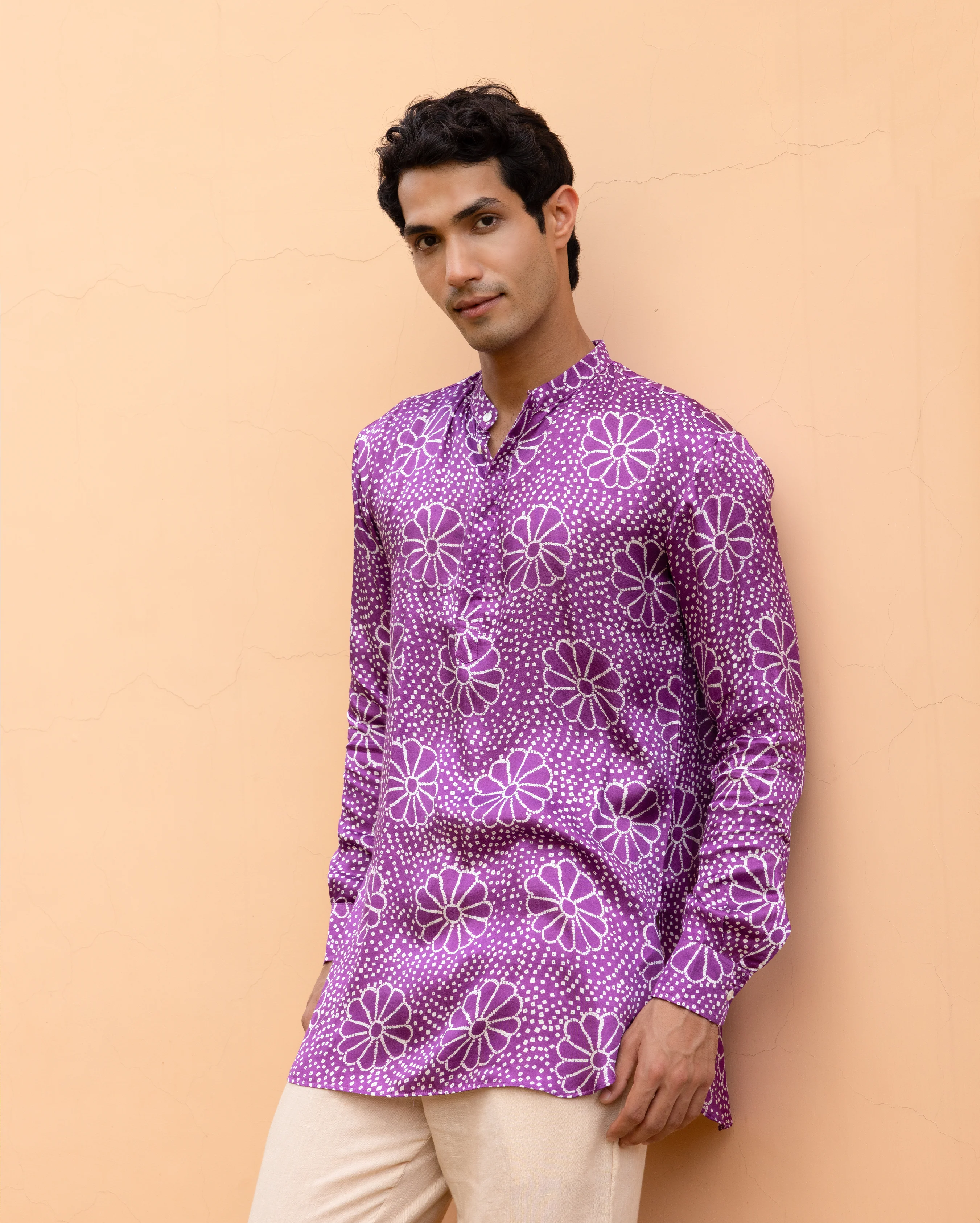 Anvay Purple Bandhani Satin Kurta - Image 2