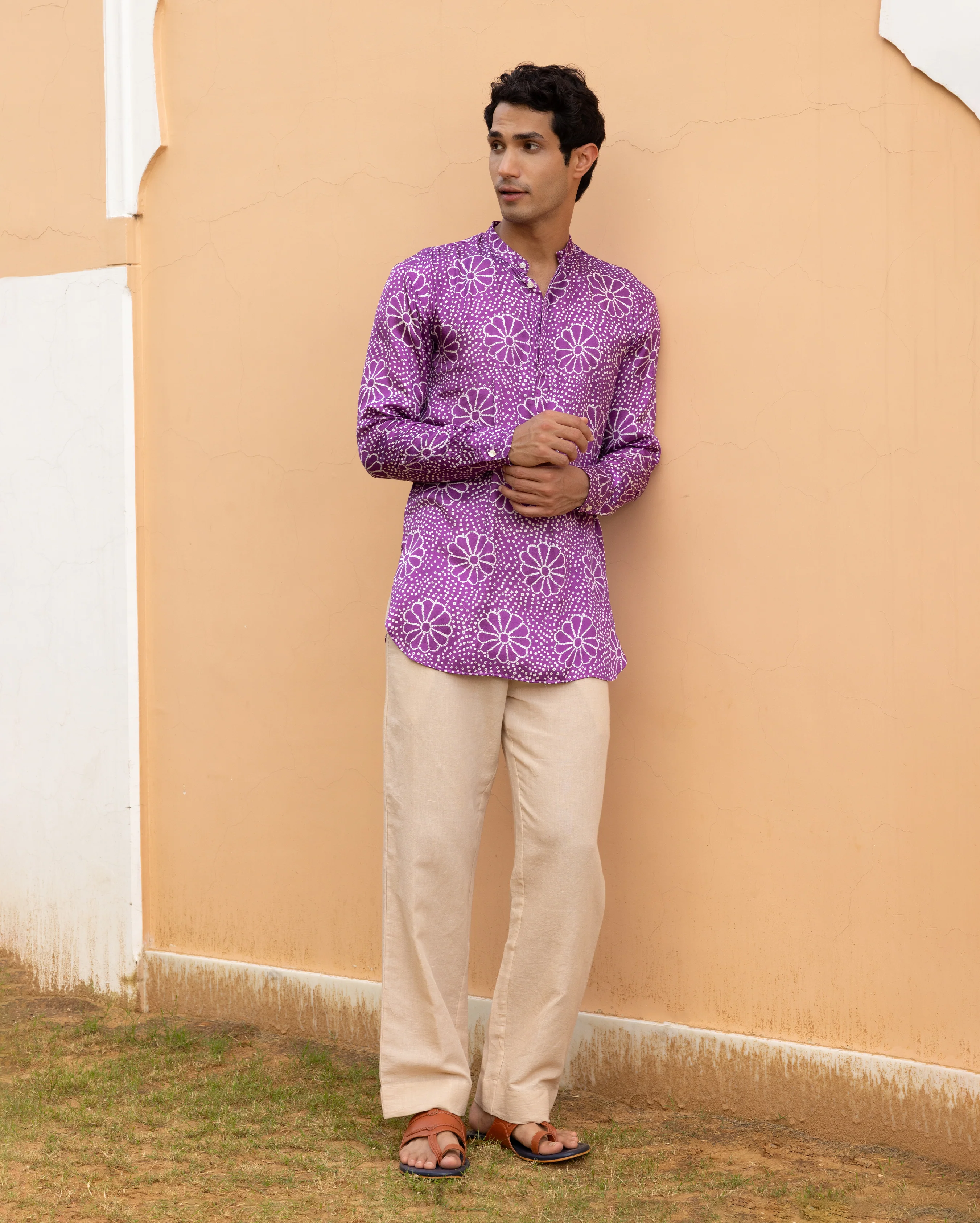 Anvay Purple Bandhani Satin Kurta - Image 3