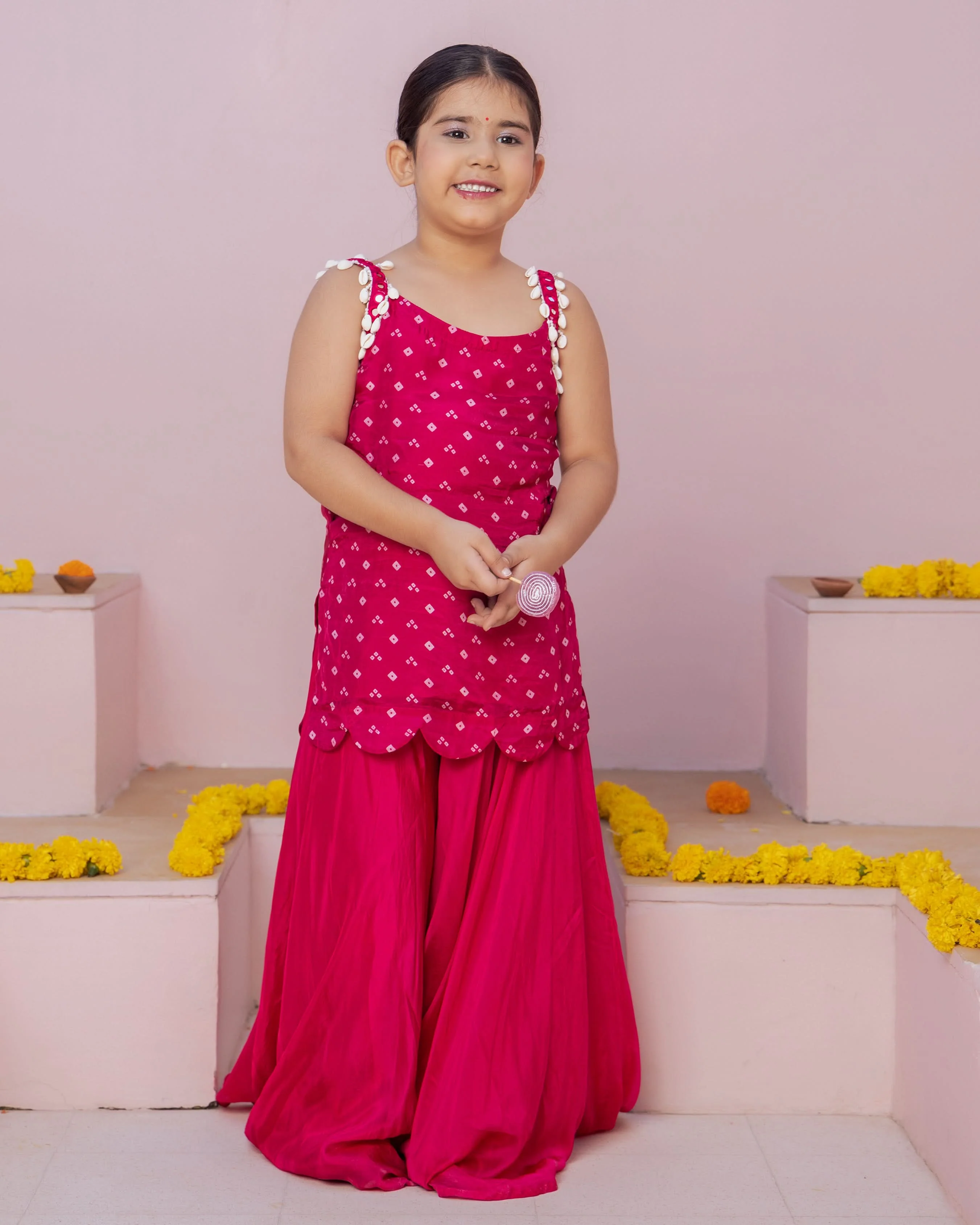 Anvi Pink Bandhani Silk Coord Set - Image 3