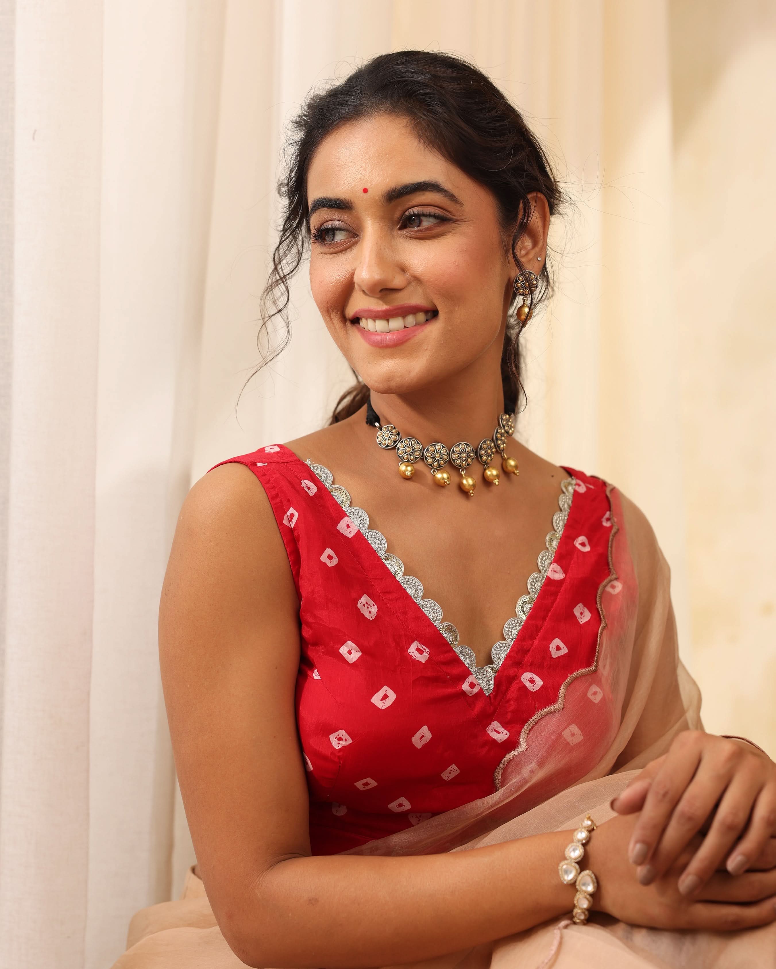 Anvika Red Printed Silk Blouse - Image 3