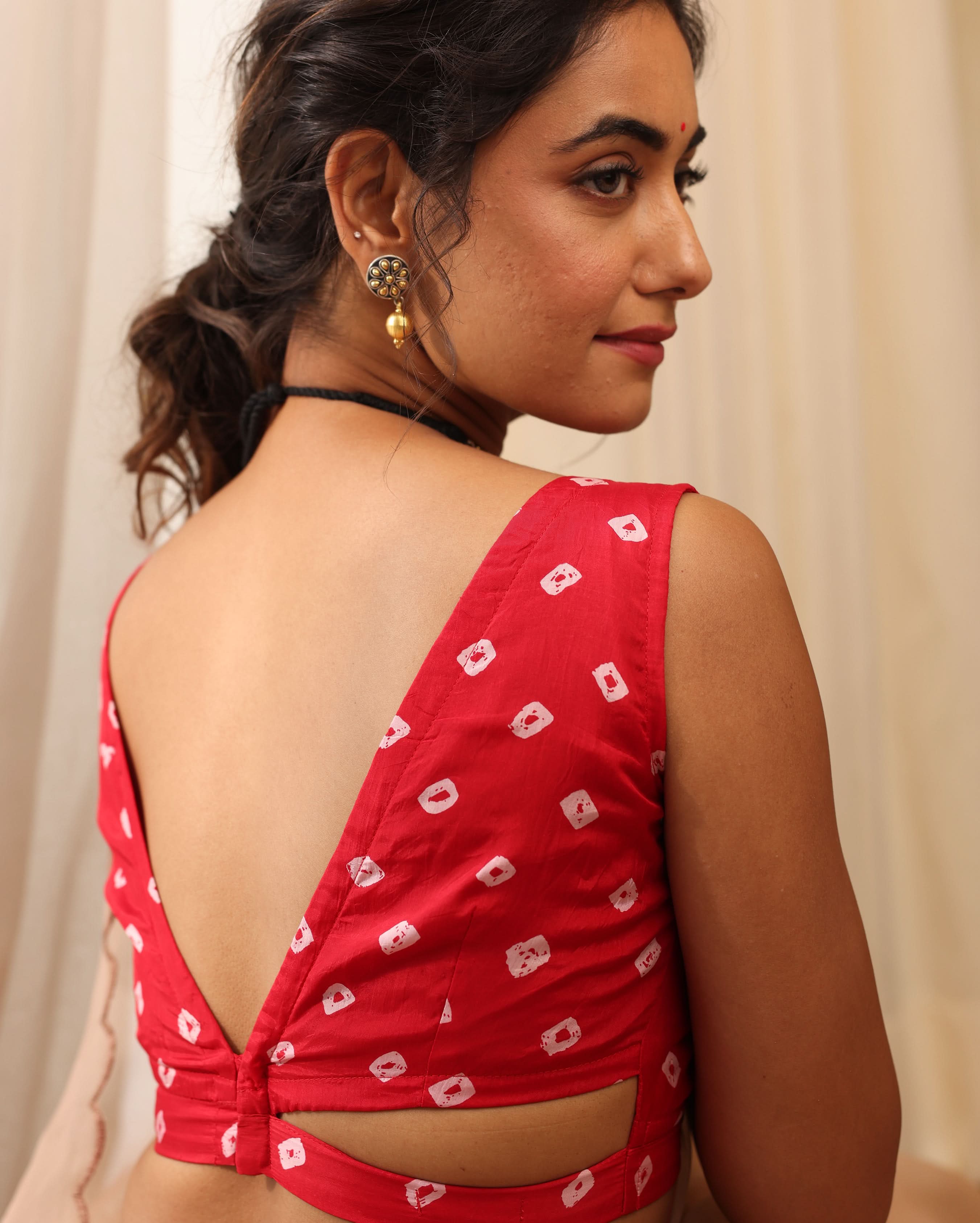Anvika Red Printed Silk Blouse - Image 5