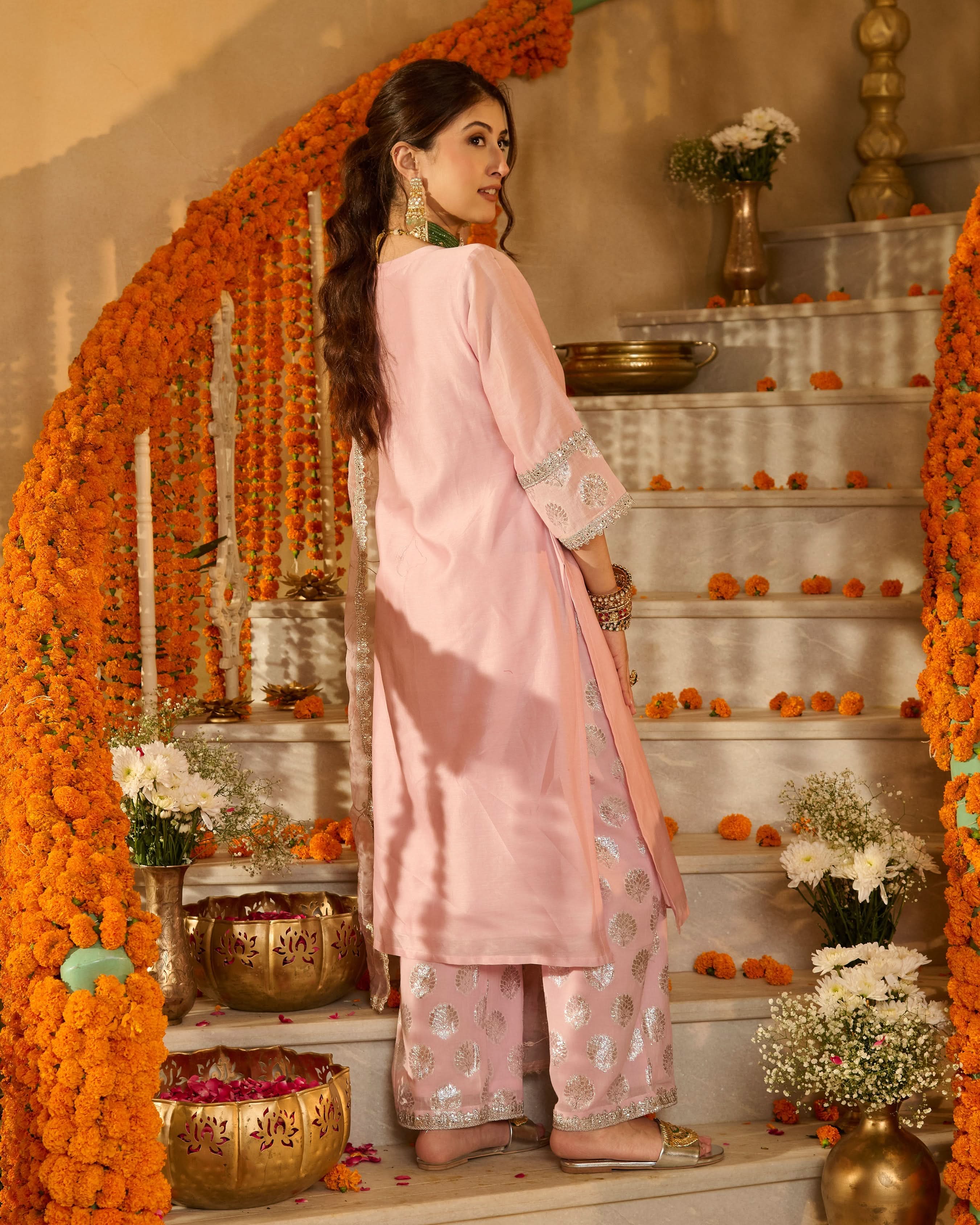 Archita Light Pink Solid Chanderi Suit Set - Image 6