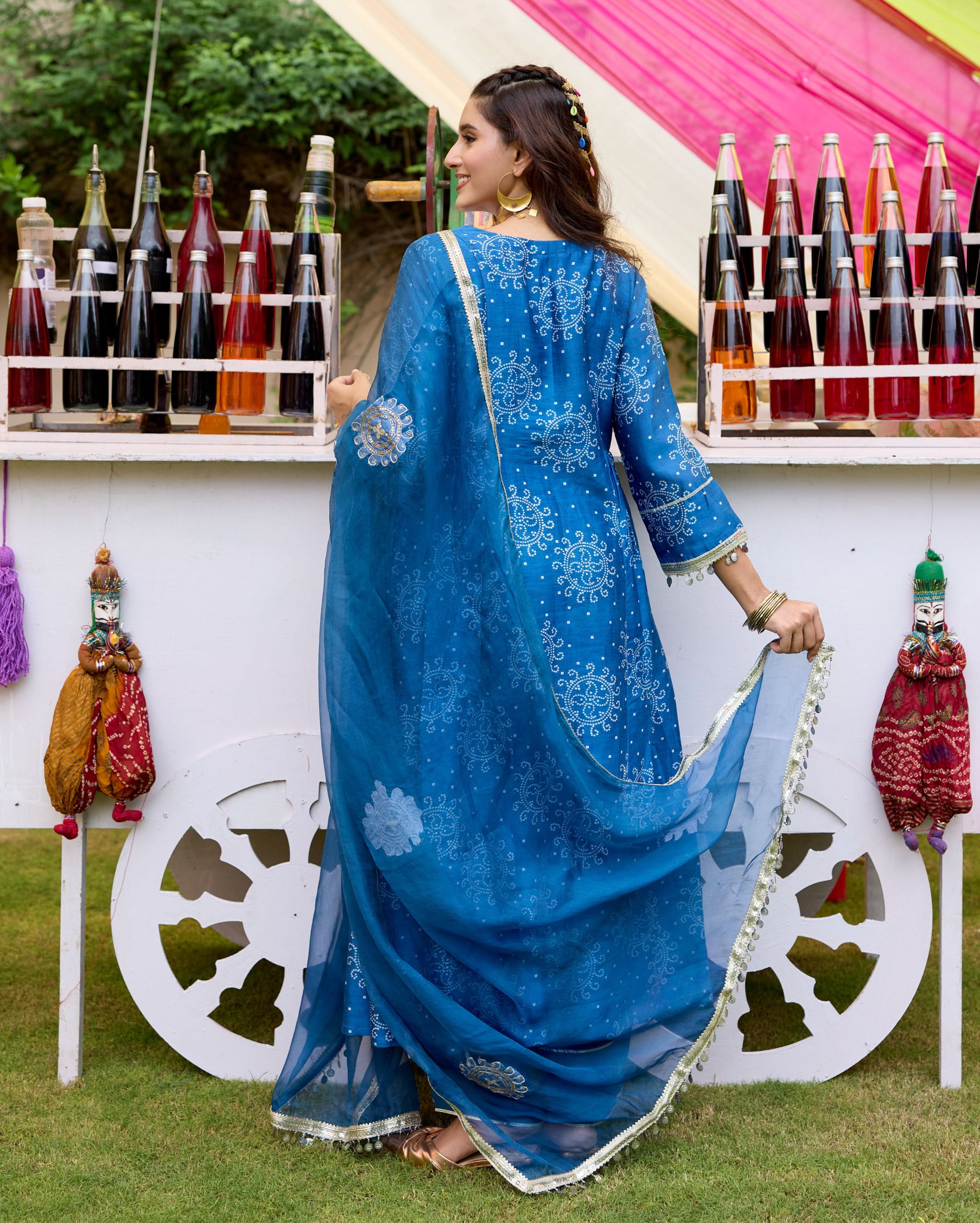 Arogya Blue Bandhani Chanderi Suit Set - Image 5