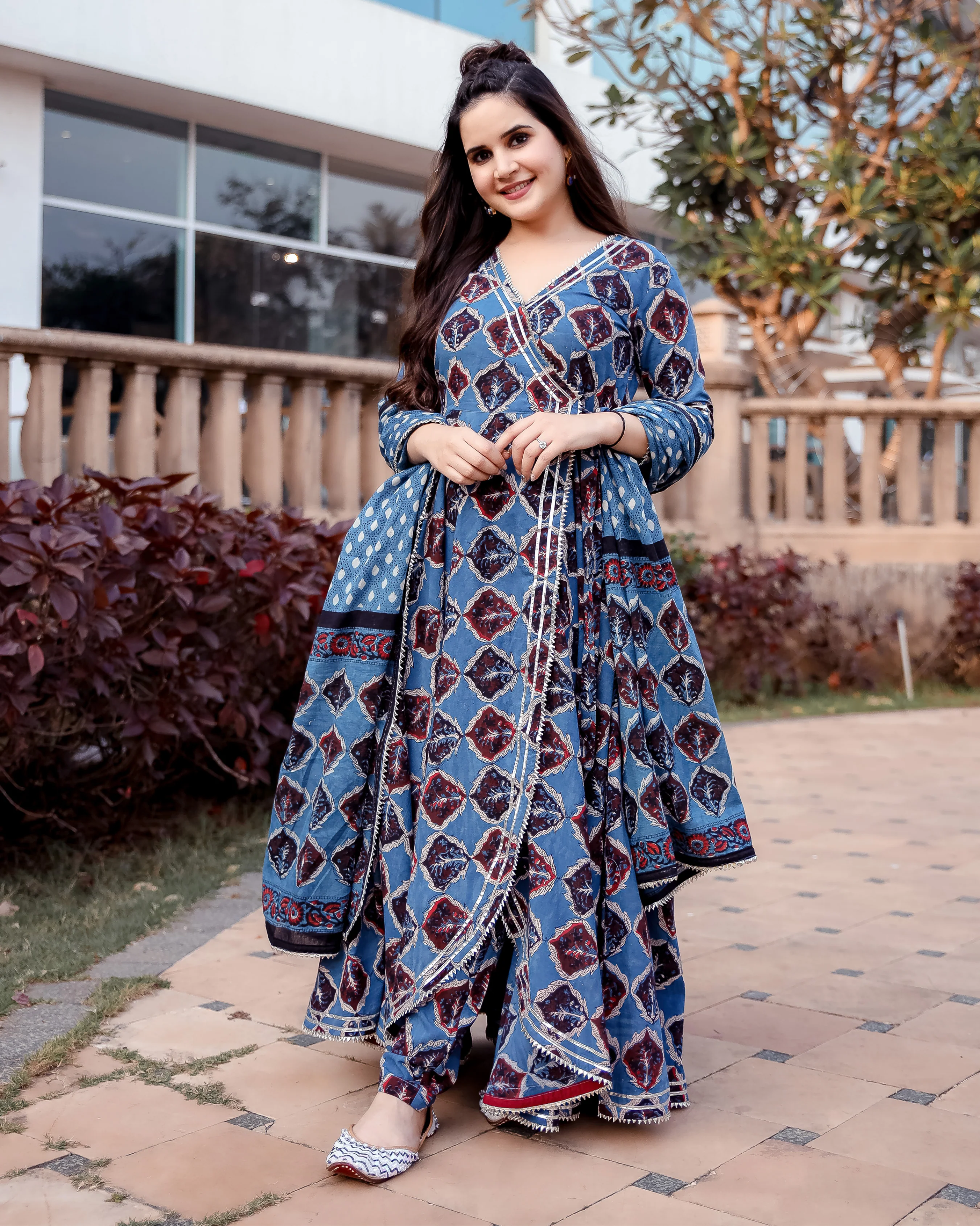 Aster Blue Handblock Suit Set - Image 2