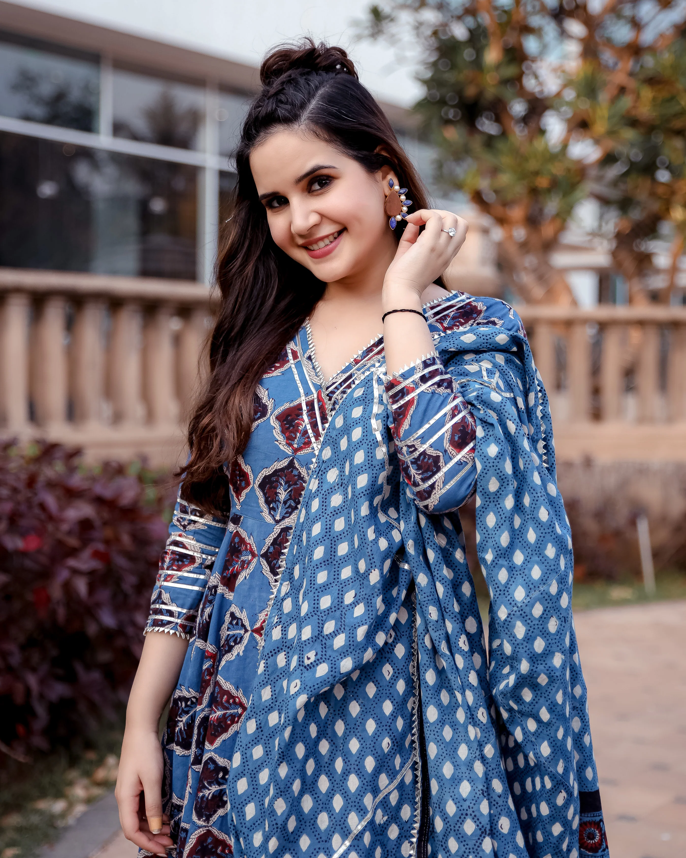 Aster Blue Handblock Suit Set - Image 8