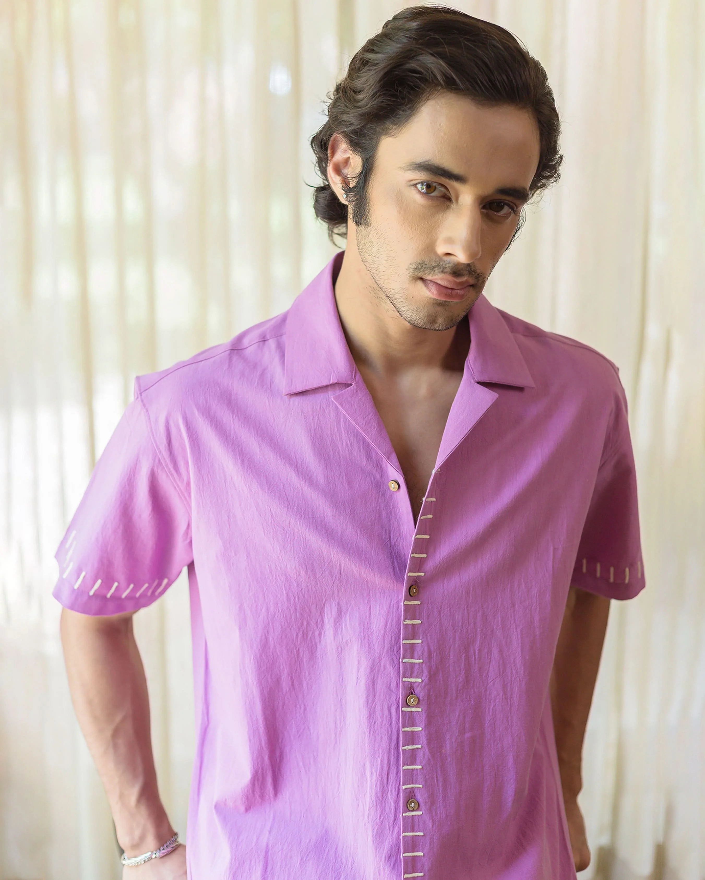 Aven Purple Embroidered Slub Shirt - Image 6