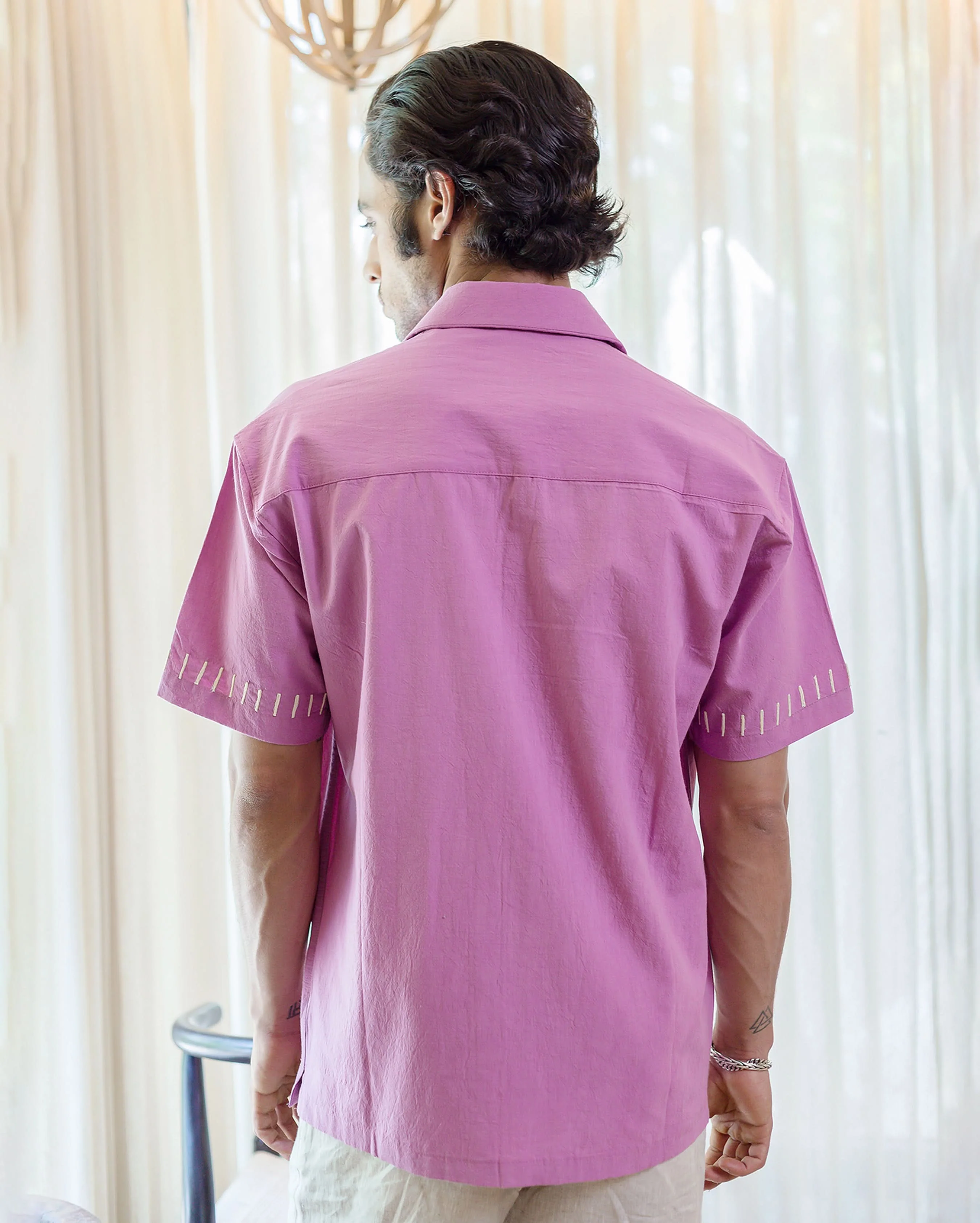 Aven Purple Embroidered Slub Shirt - Image 8