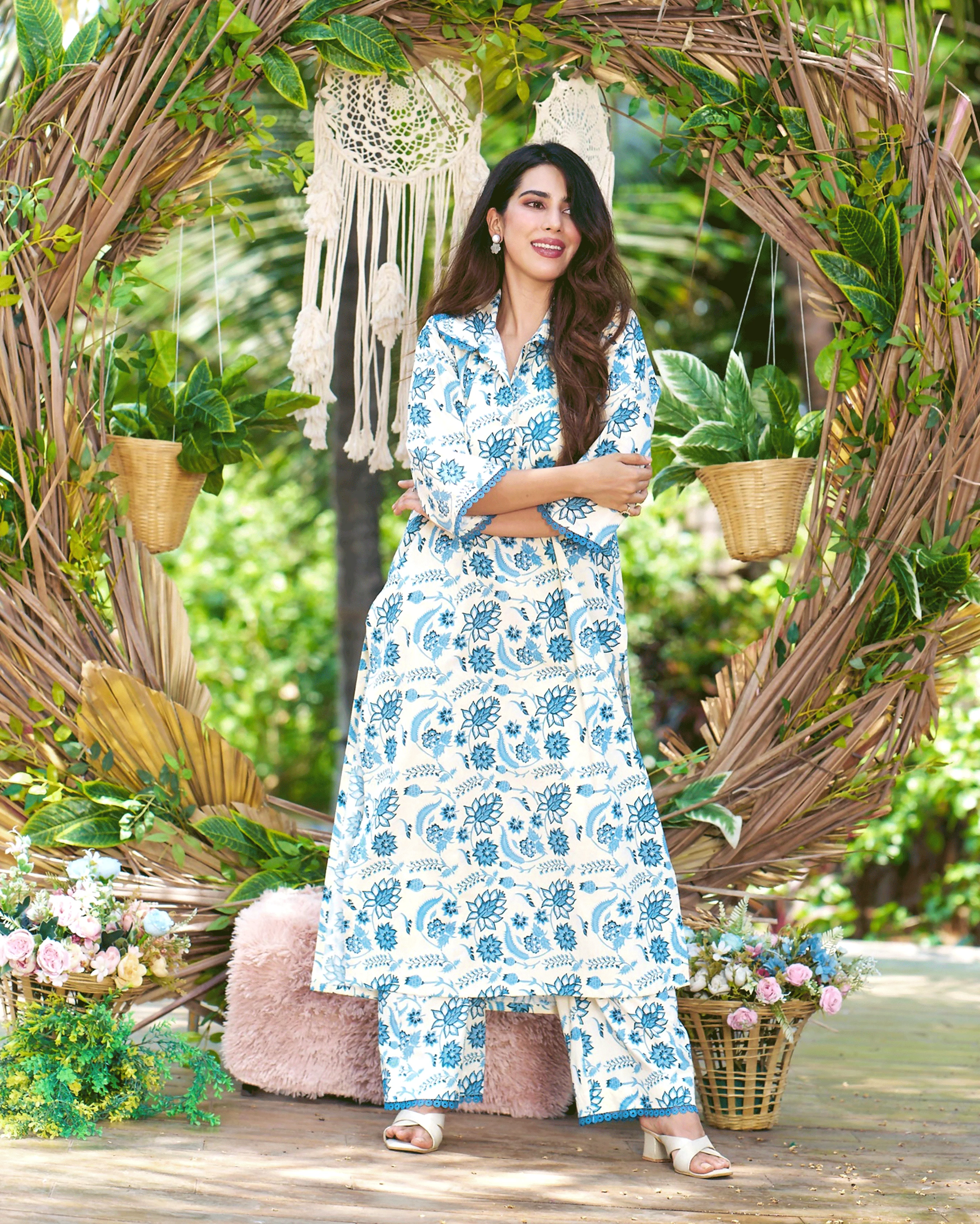 Banu Cream Printed Cotton Kurta Set