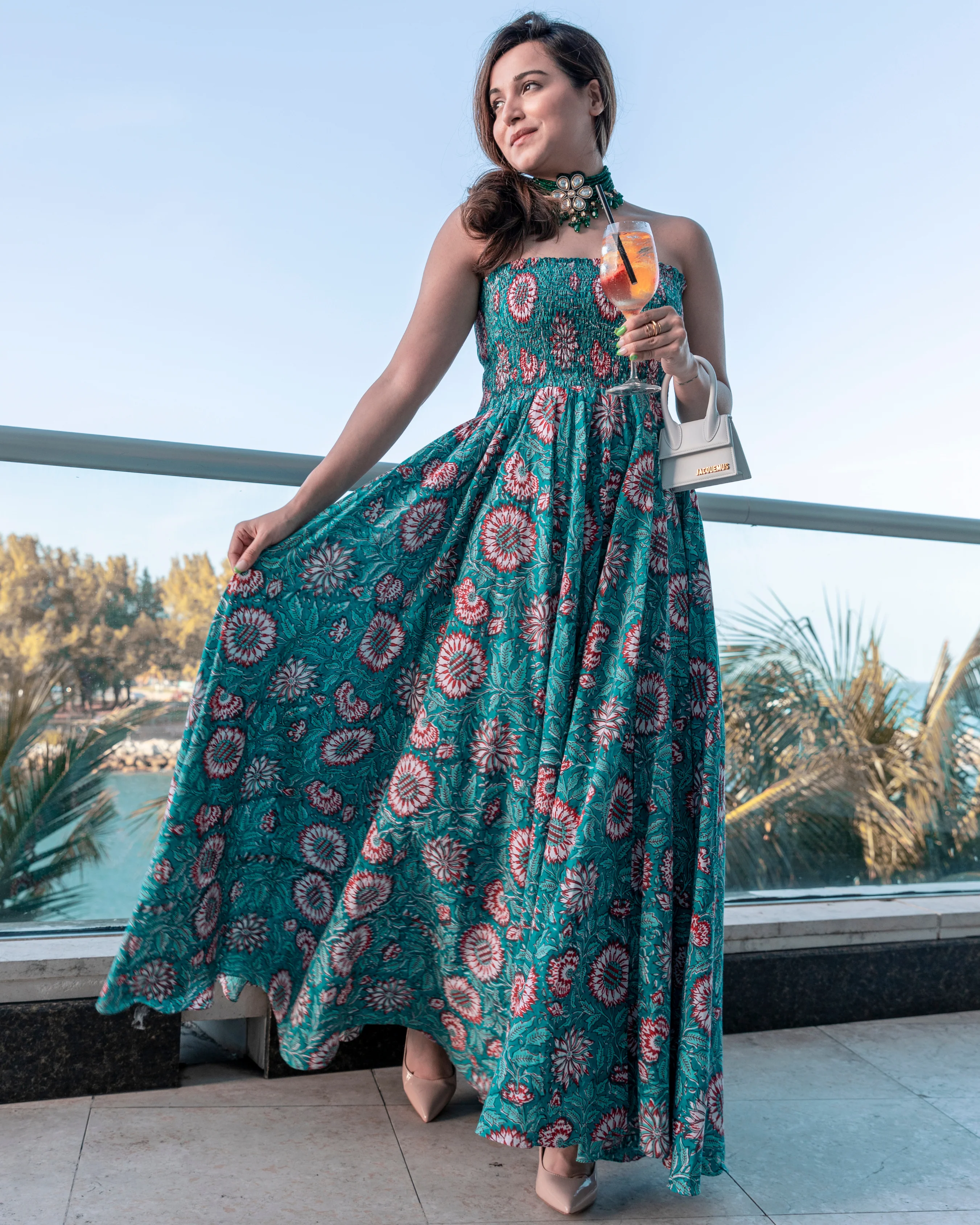 Basil Green Smocked Cotton Dress - Image 4