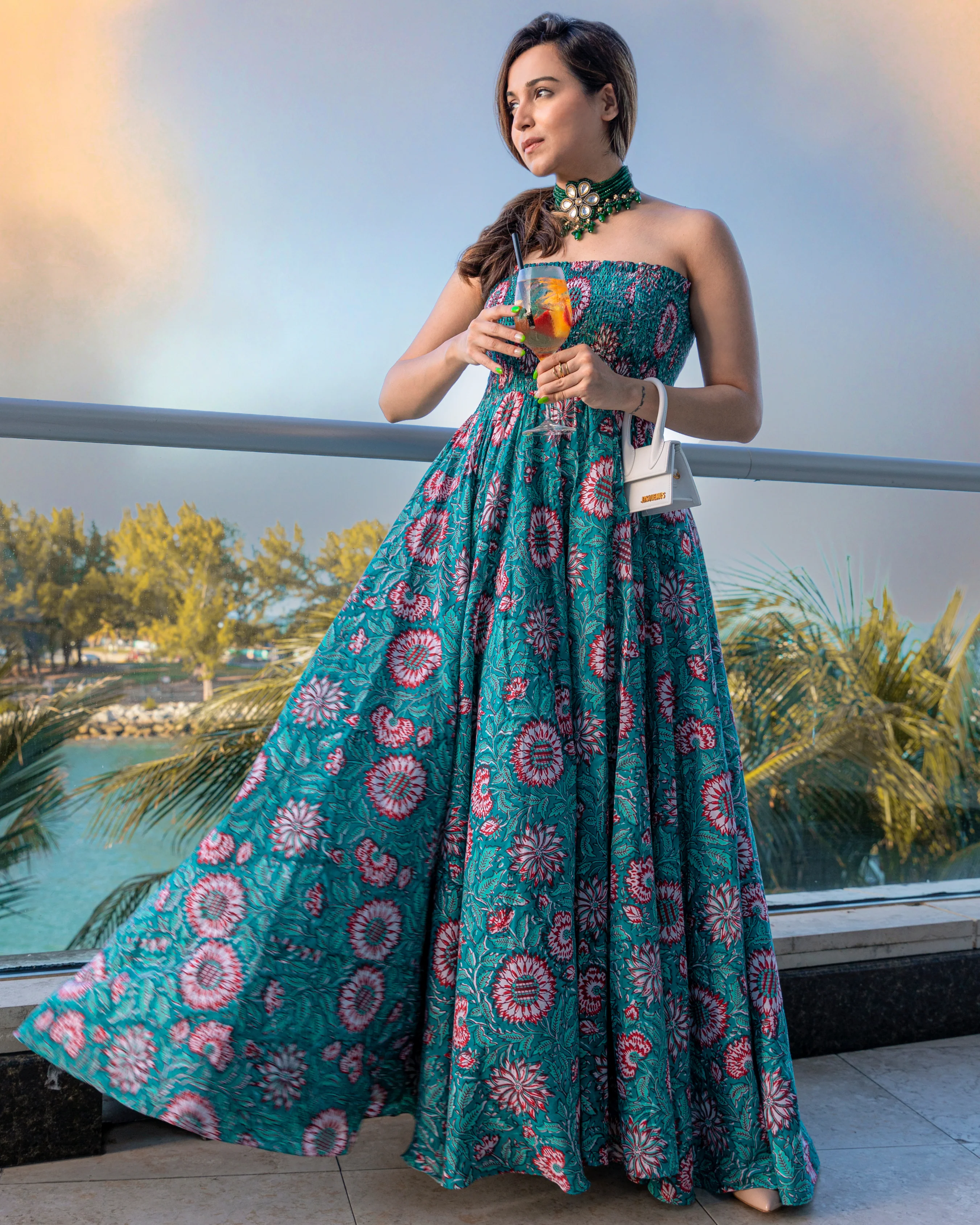 Basil Green Smocked Cotton Dress - Image 5