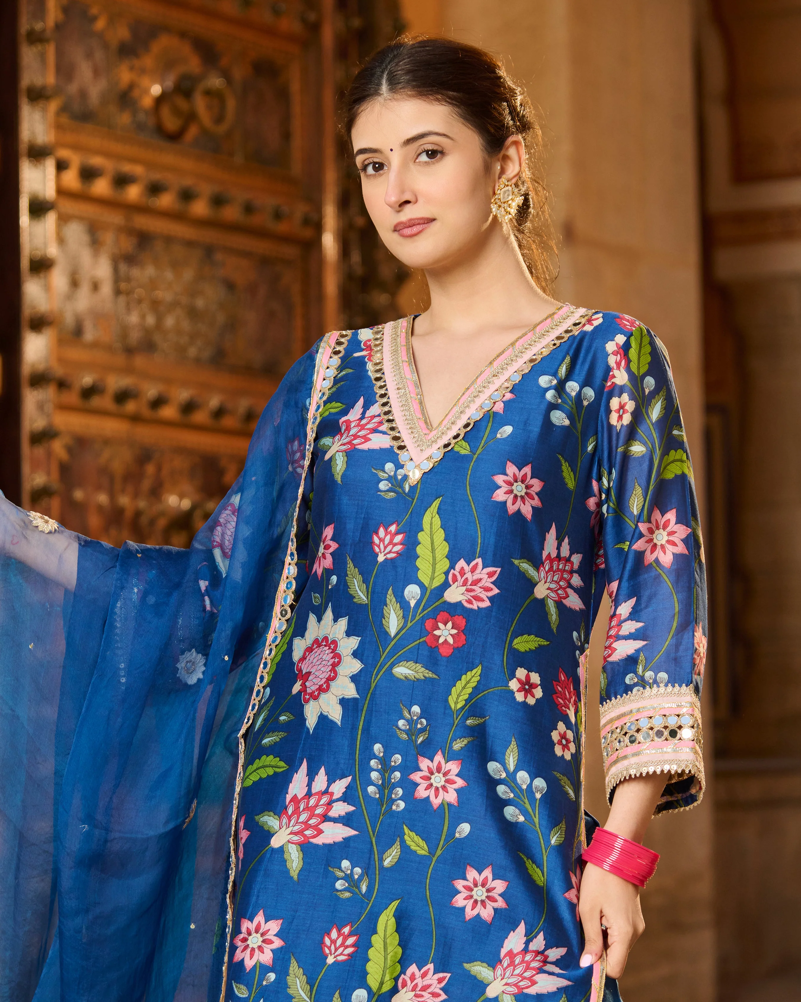 Beat Blue Printed Chanderi Suit Set - Image 7
