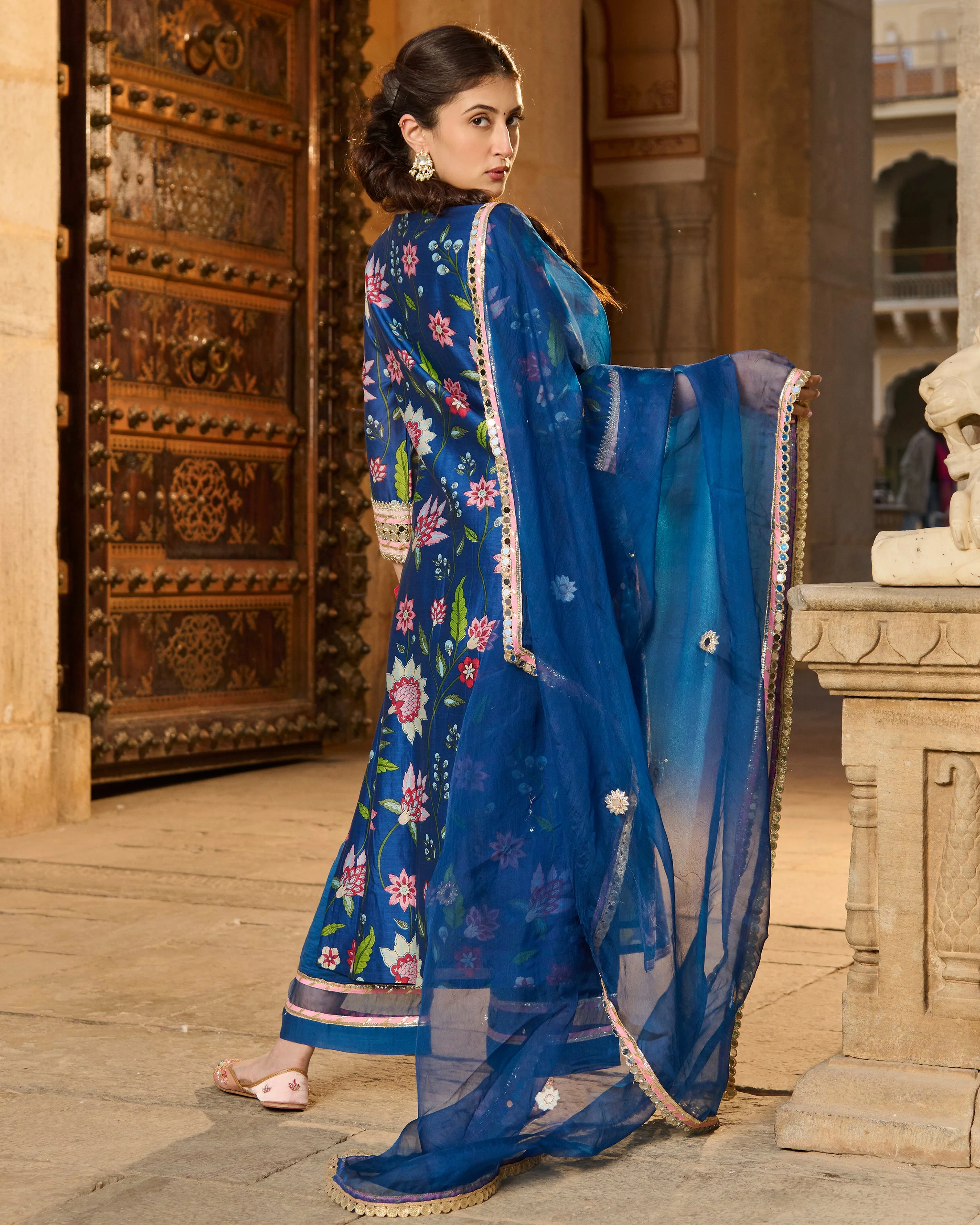 Beat Blue Printed Chanderi Suit Set - Image 8