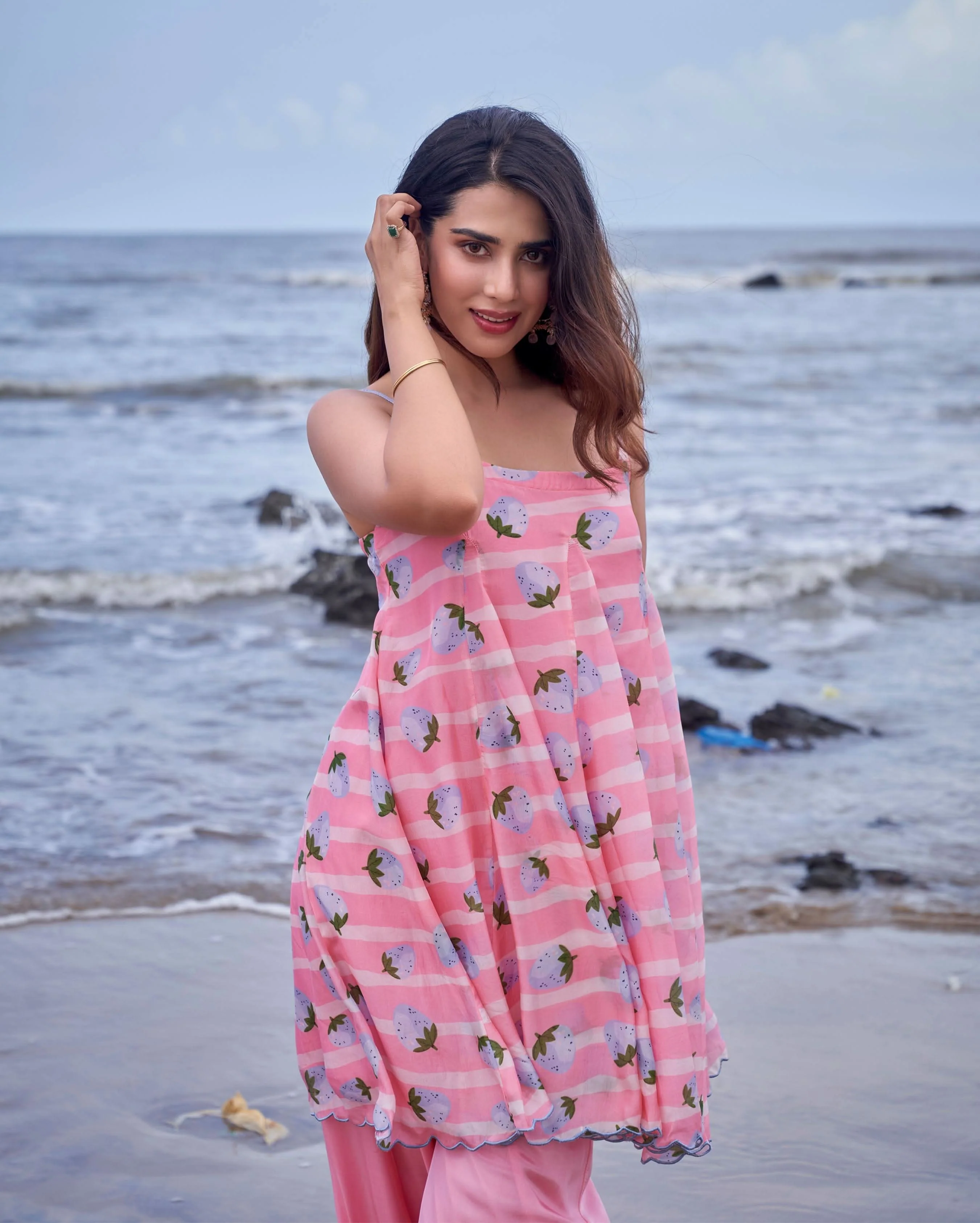 Berry Burst Pink Printed Silk Coord Set - Image 2