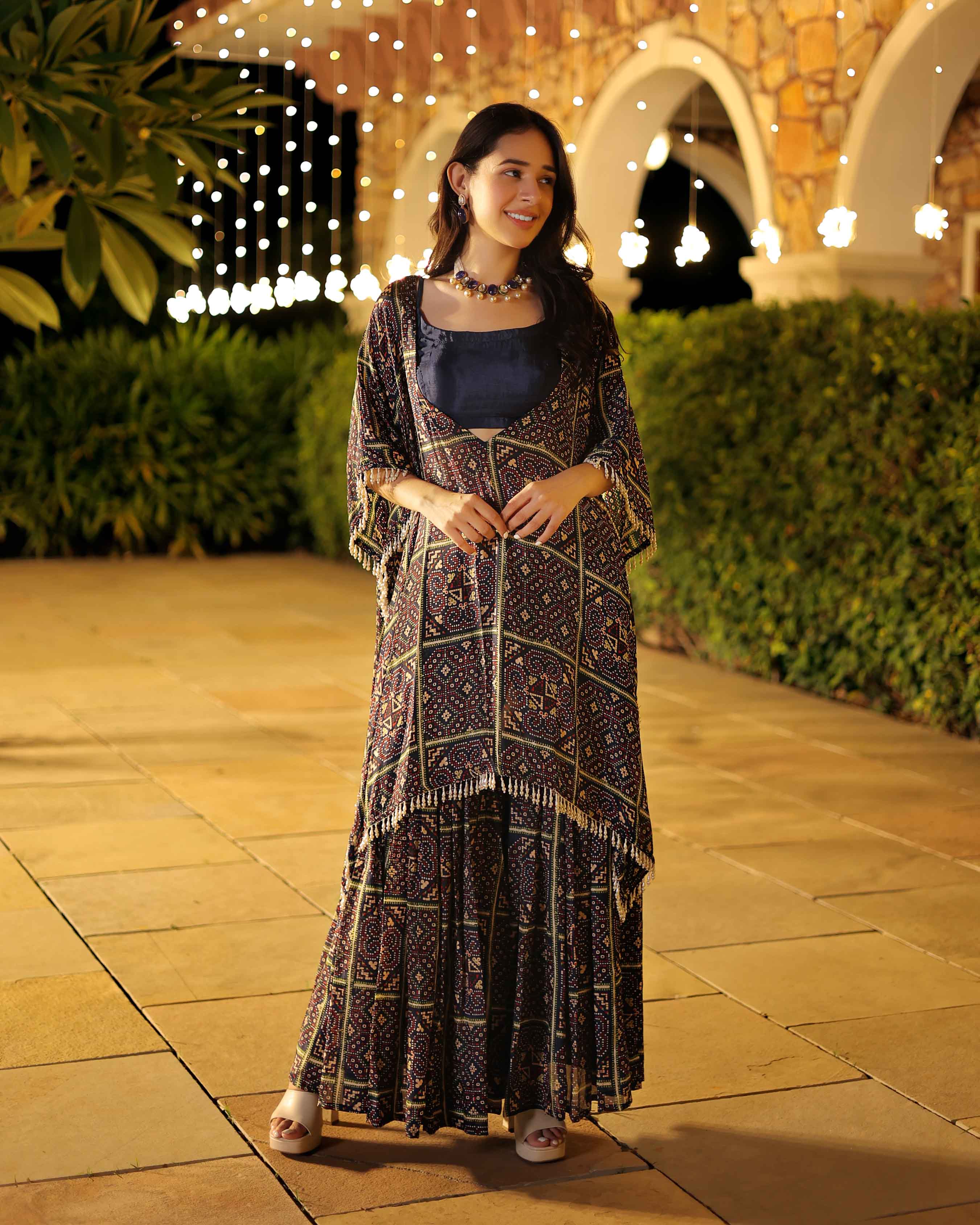 Beryl Blue Printed Silk Coord Set - Image 3