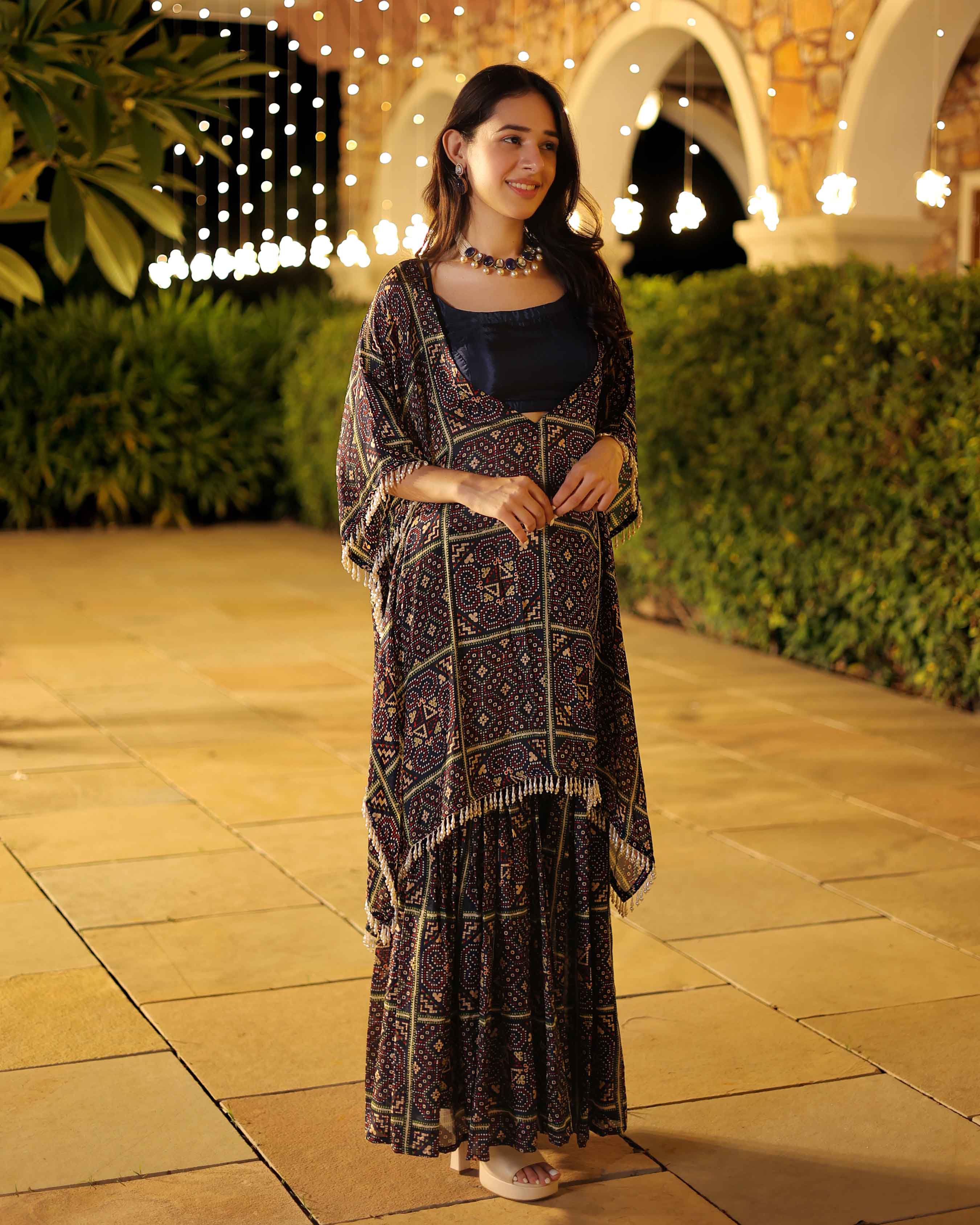 Beryl Blue Printed Silk Coord Set - Image 4
