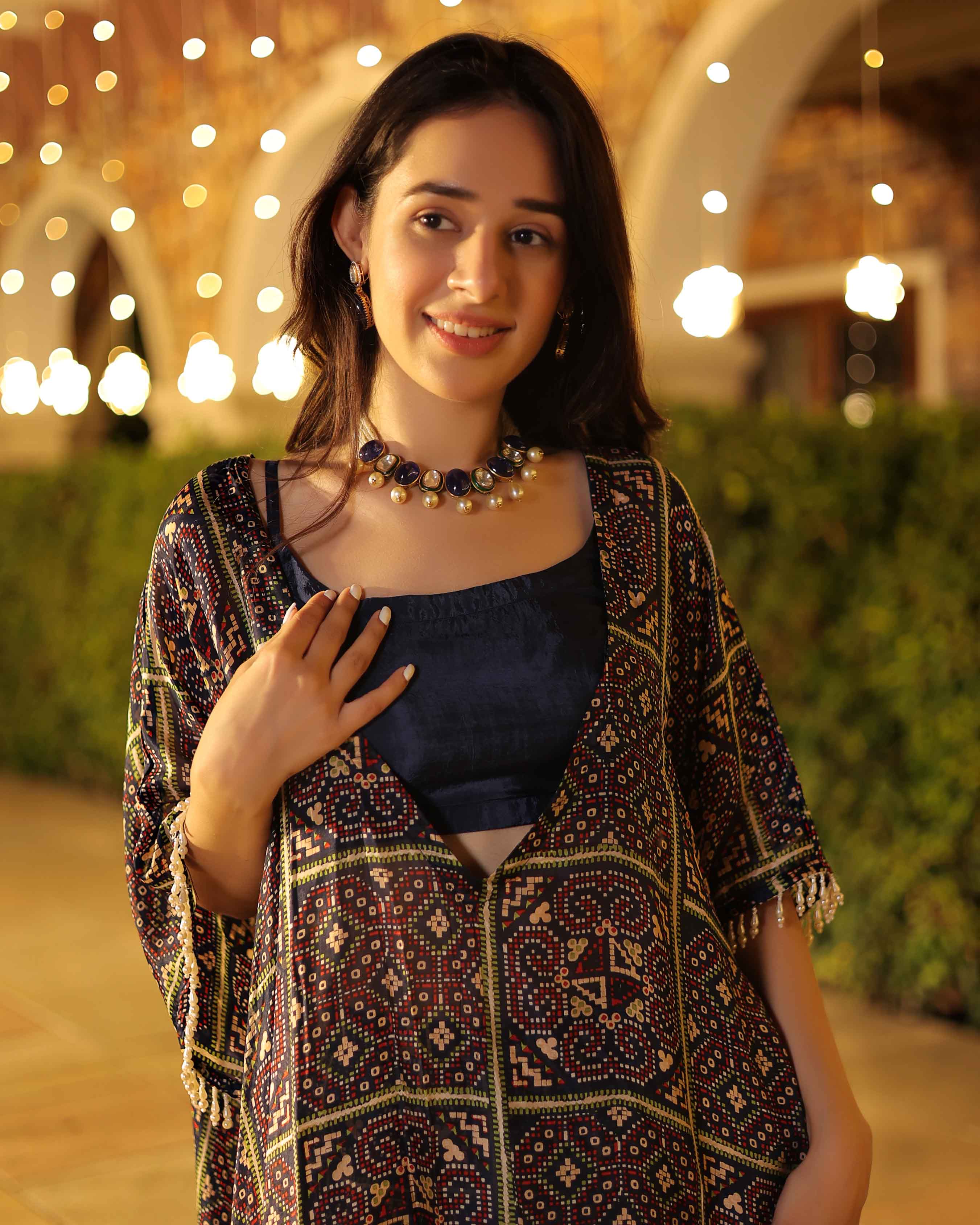 Beryl Blue Printed Silk Coord Set - Image 6