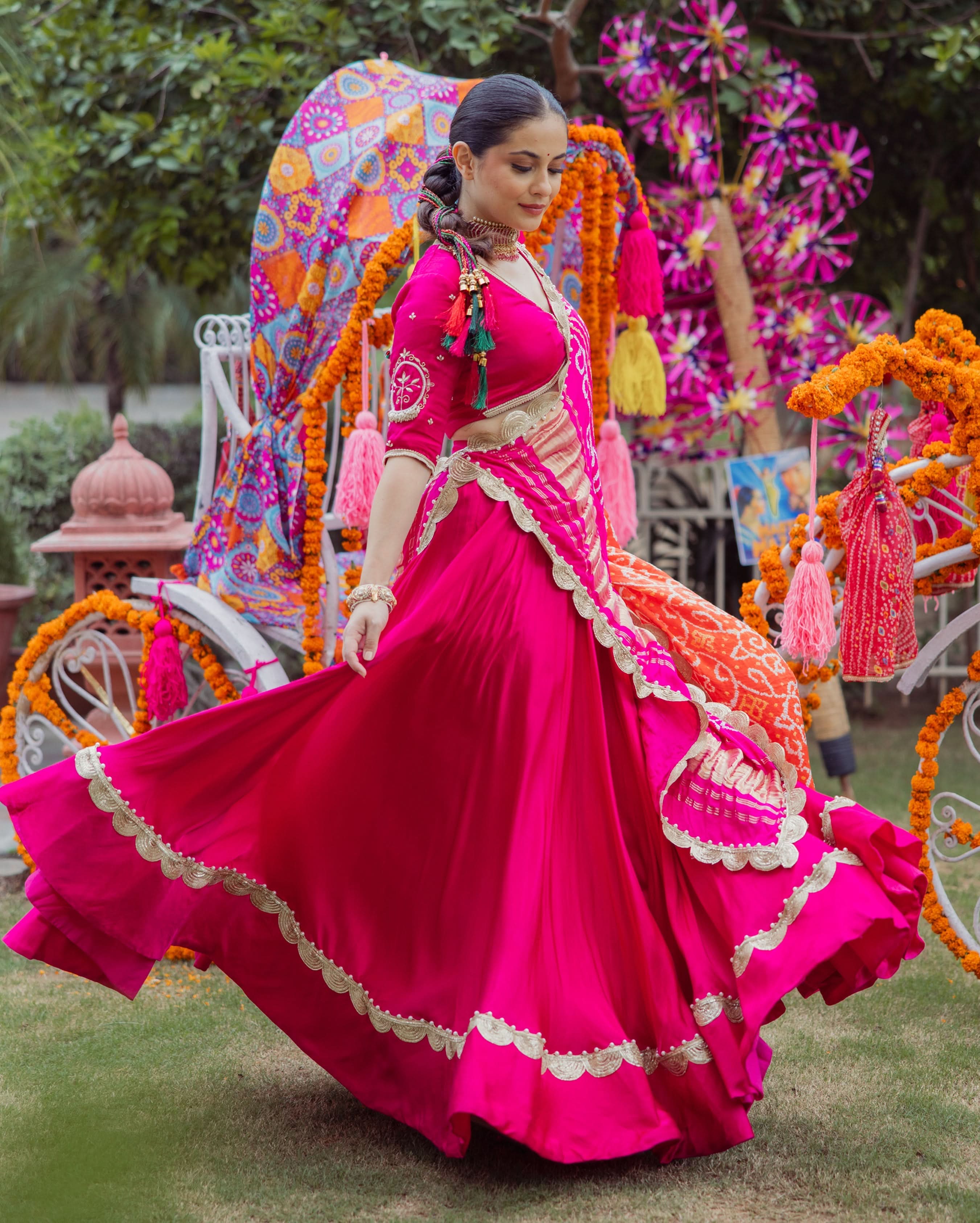 Bhagya Pink Solid Satin Lehenga Set - Image 2