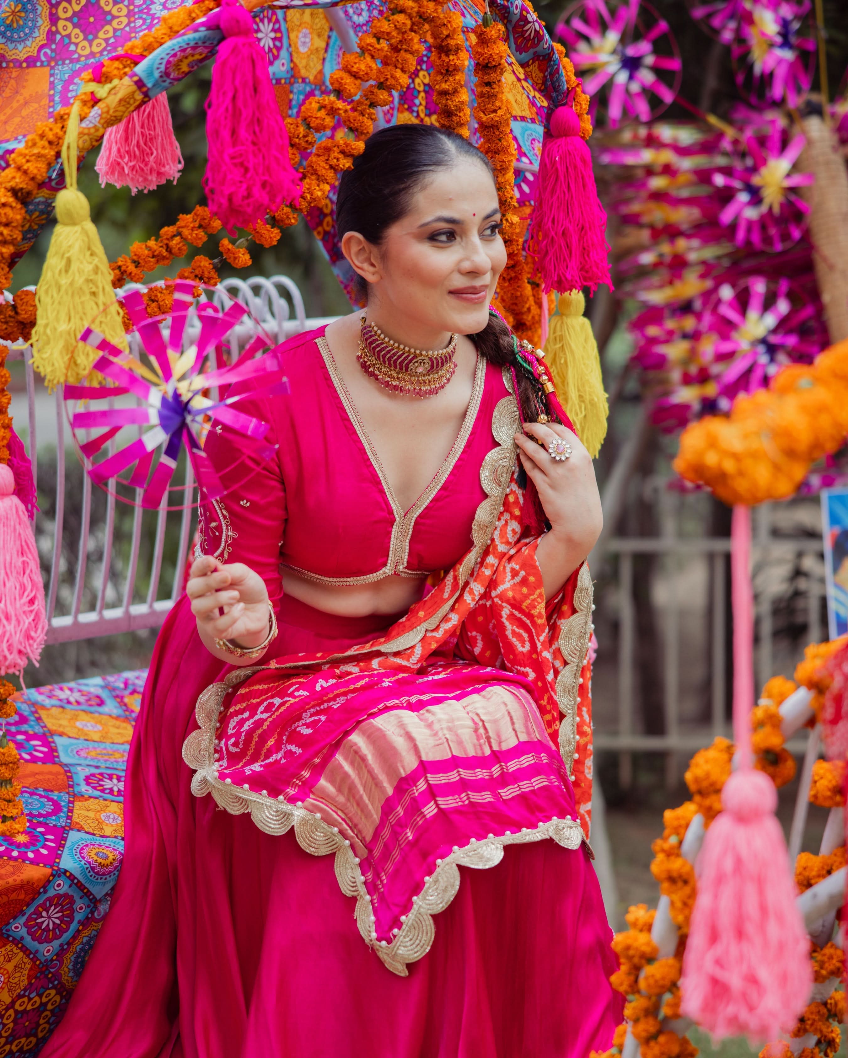 Bhagya Pink Solid Satin Lehenga Set - Image 3