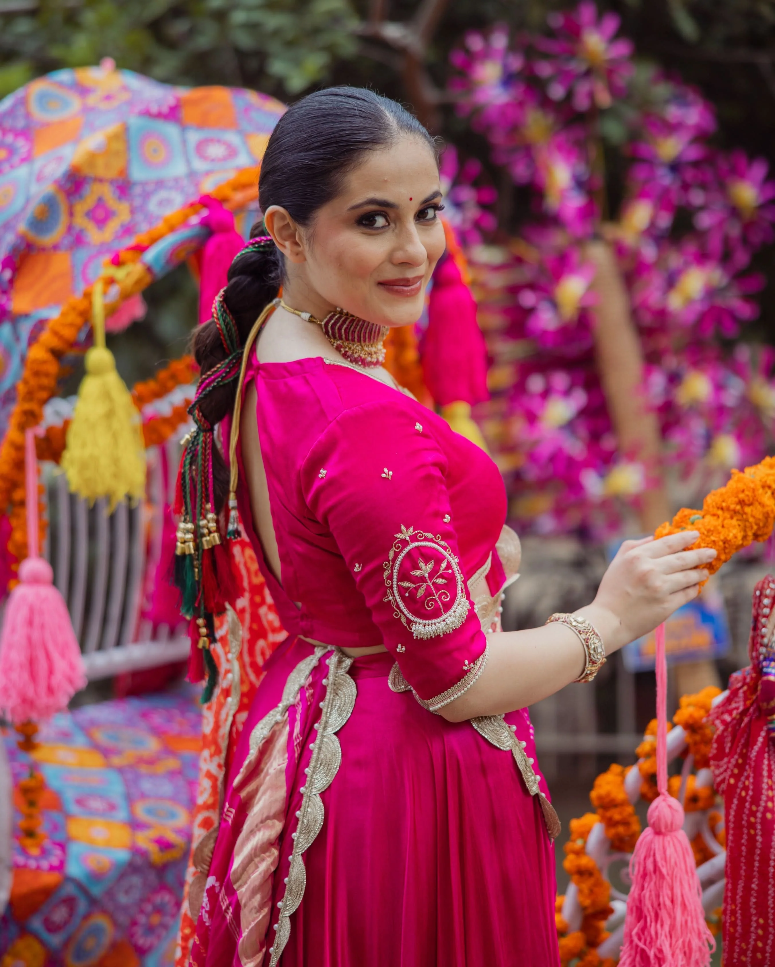Bhagya Pink Solid Satin Lehenga Set - Image 4