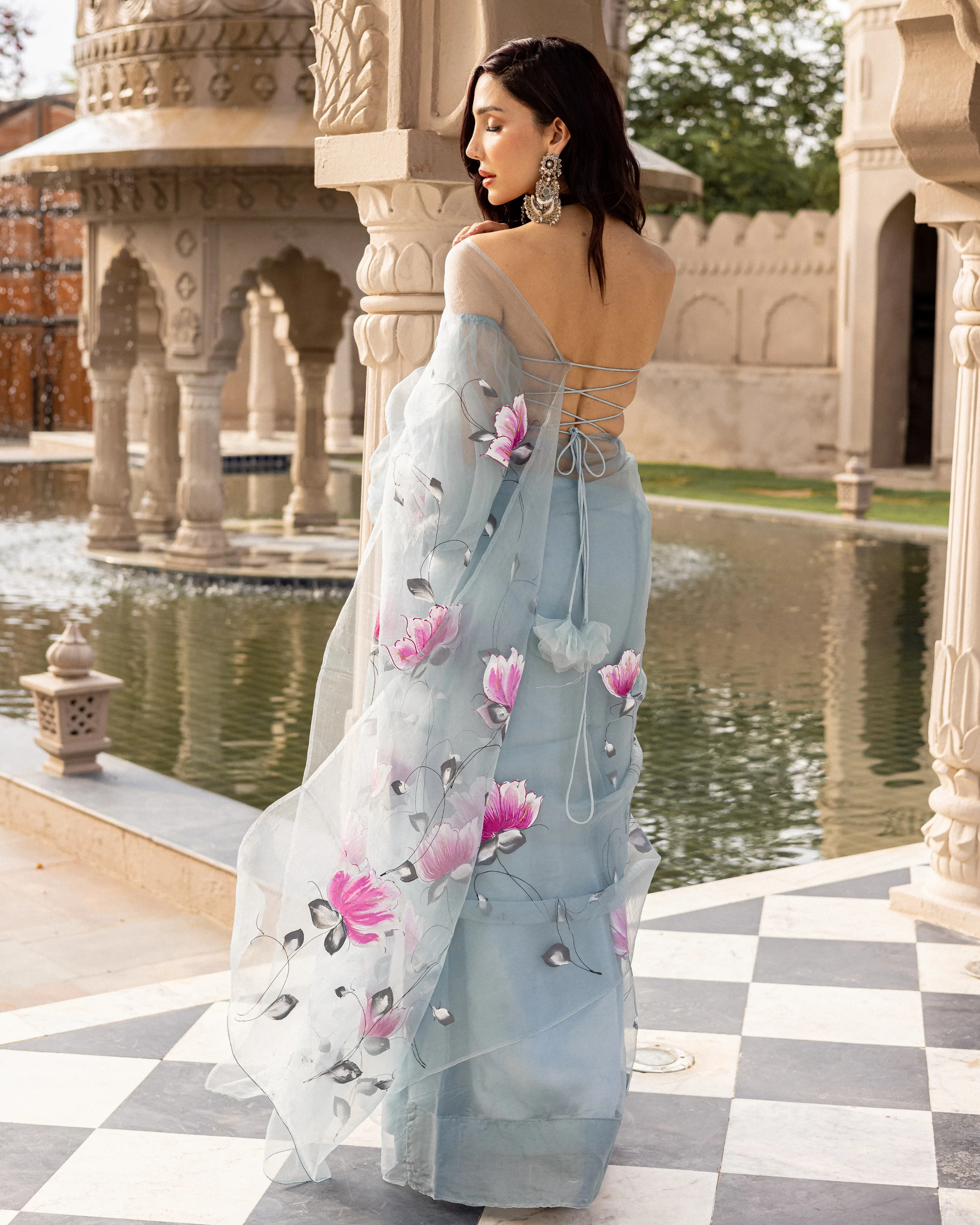 Bhairavi Handpainted Organza Saree - Image 4
