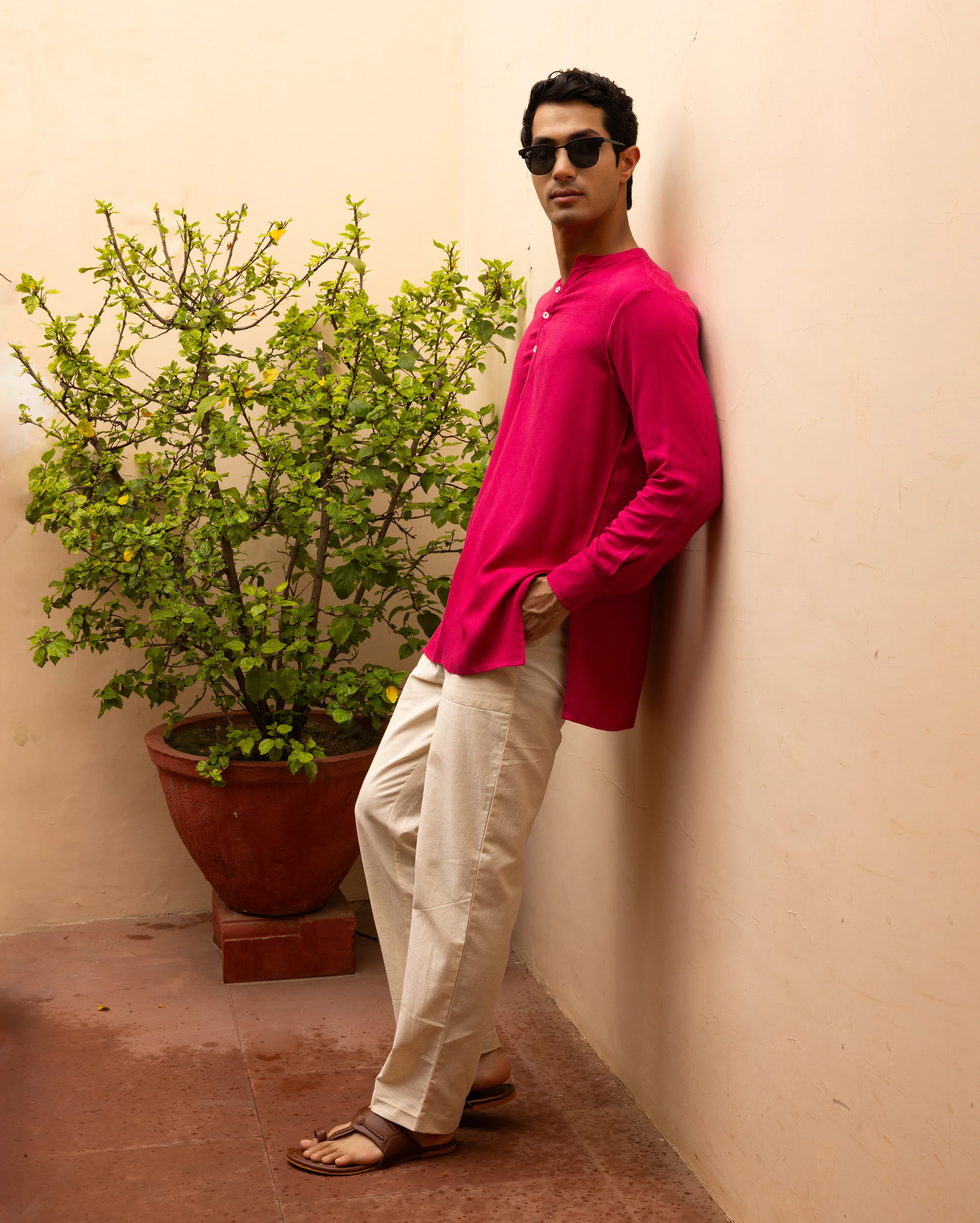 Bhargav Pink Solid Dobby Kurta - Image 4