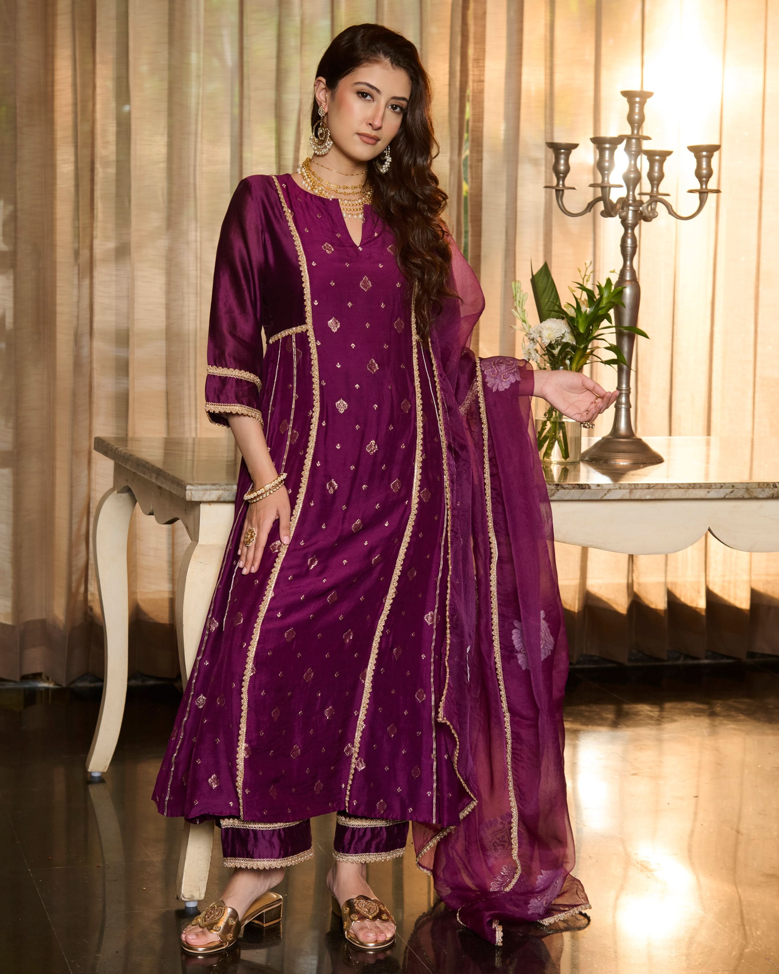 Bhautik Purple Jacquard Suit Set - Image 5